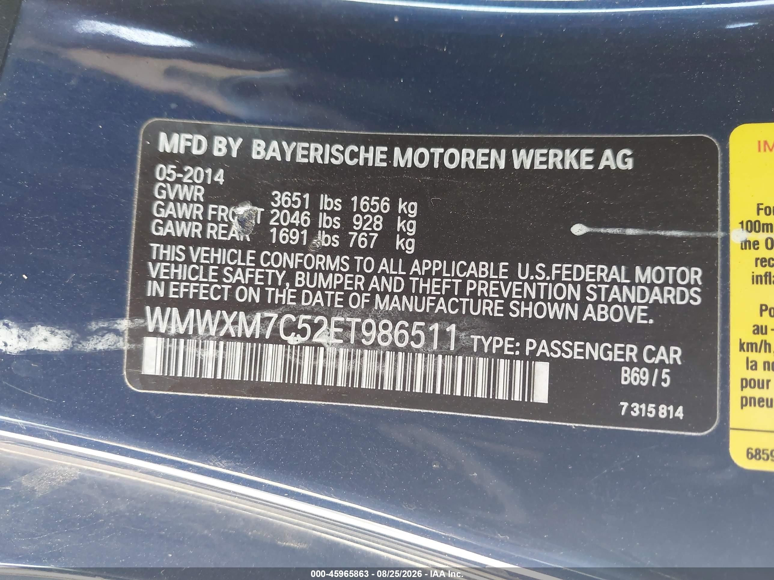 2014 Mini Hardtop VIN WMWXM7C52ET986511 IAAI salvage auction — Front End, Salvage (California), sold $900 on 2026-09-14 (photo 9)