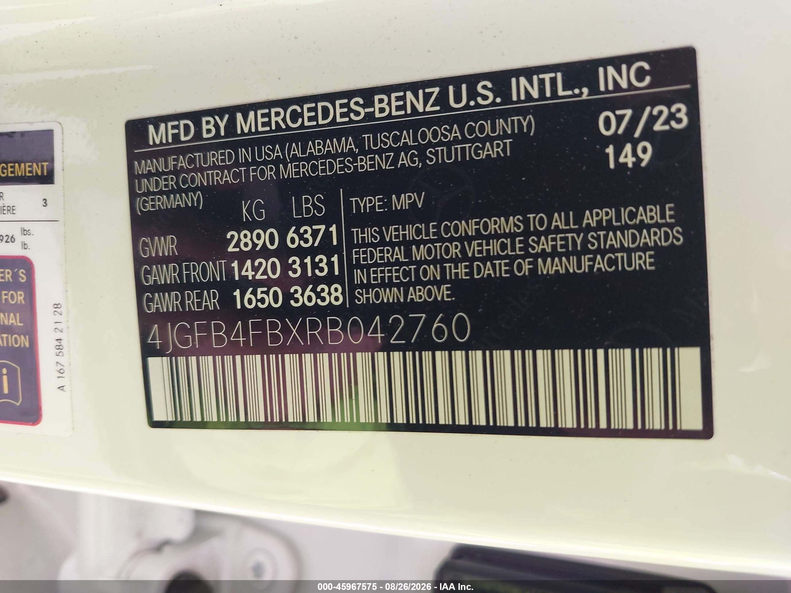 2024 Mercedes-Benz GLE-Class VIN 4JGFB4FBXRB042760 IAAI salvage auction — Rear End, Salvage (California), sold $24,400 on 2026-09-02 (photo 9)