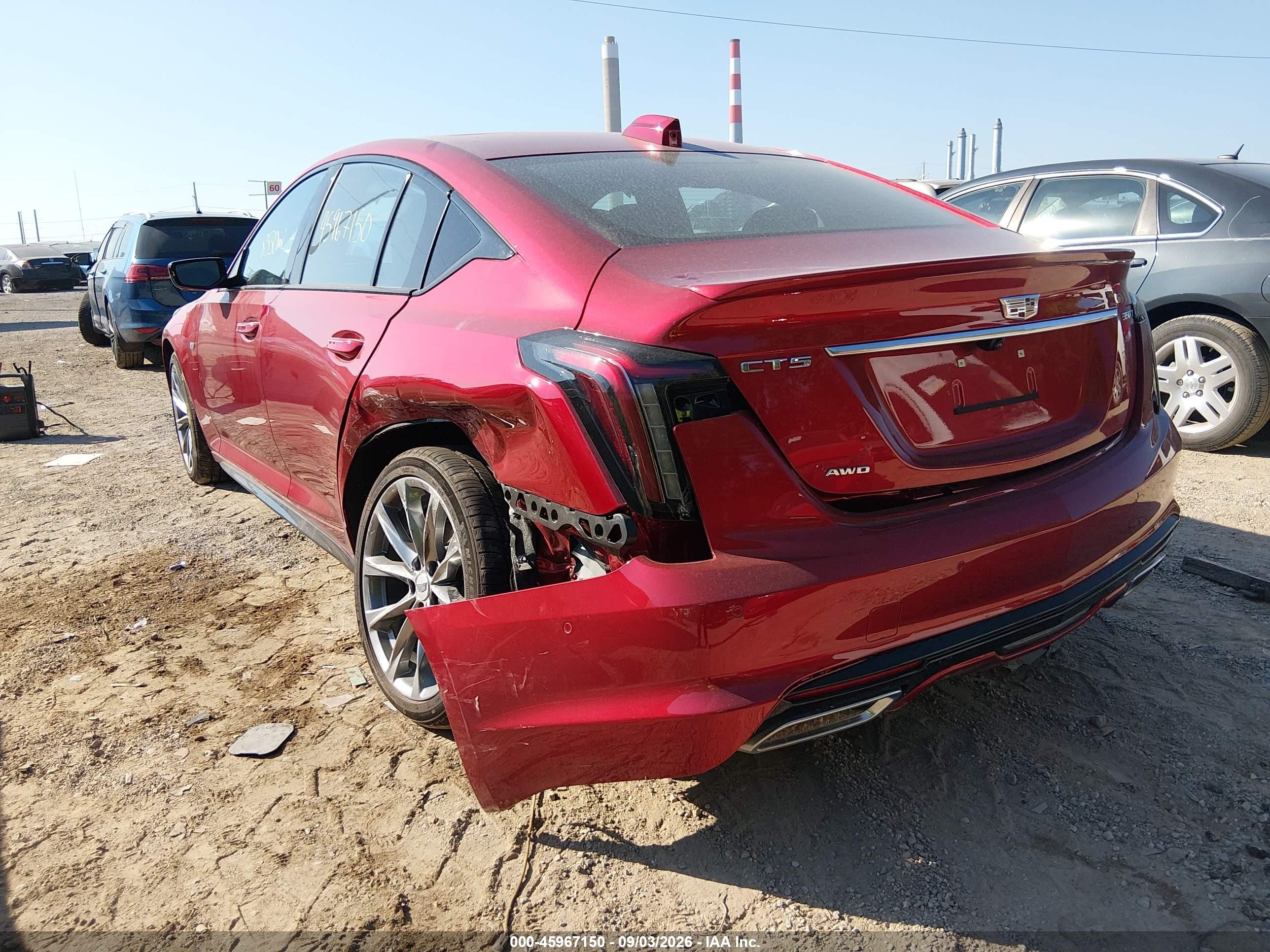 2025 Cadillac CT5 VIN 1G6DU5RK2S0117639 IAAI salvage auction — Rear End, Salvage (Indiana), sold $18,000 on 2026-09-21 (photo 3)