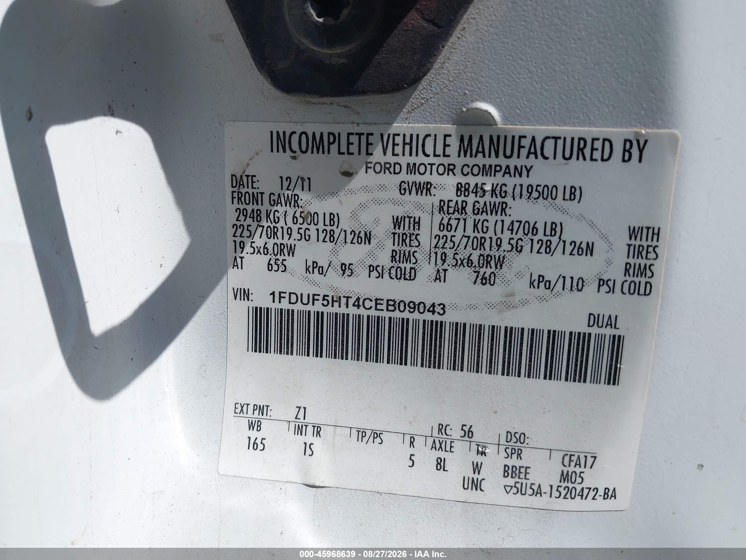 2012 Ford F550 VIN 1FDUF5HT4CEB09043 IAAI salvage auction — Normal Wear, Clear (North Dakota), sold $37,000 on 2026-09-18 (photo 8)
