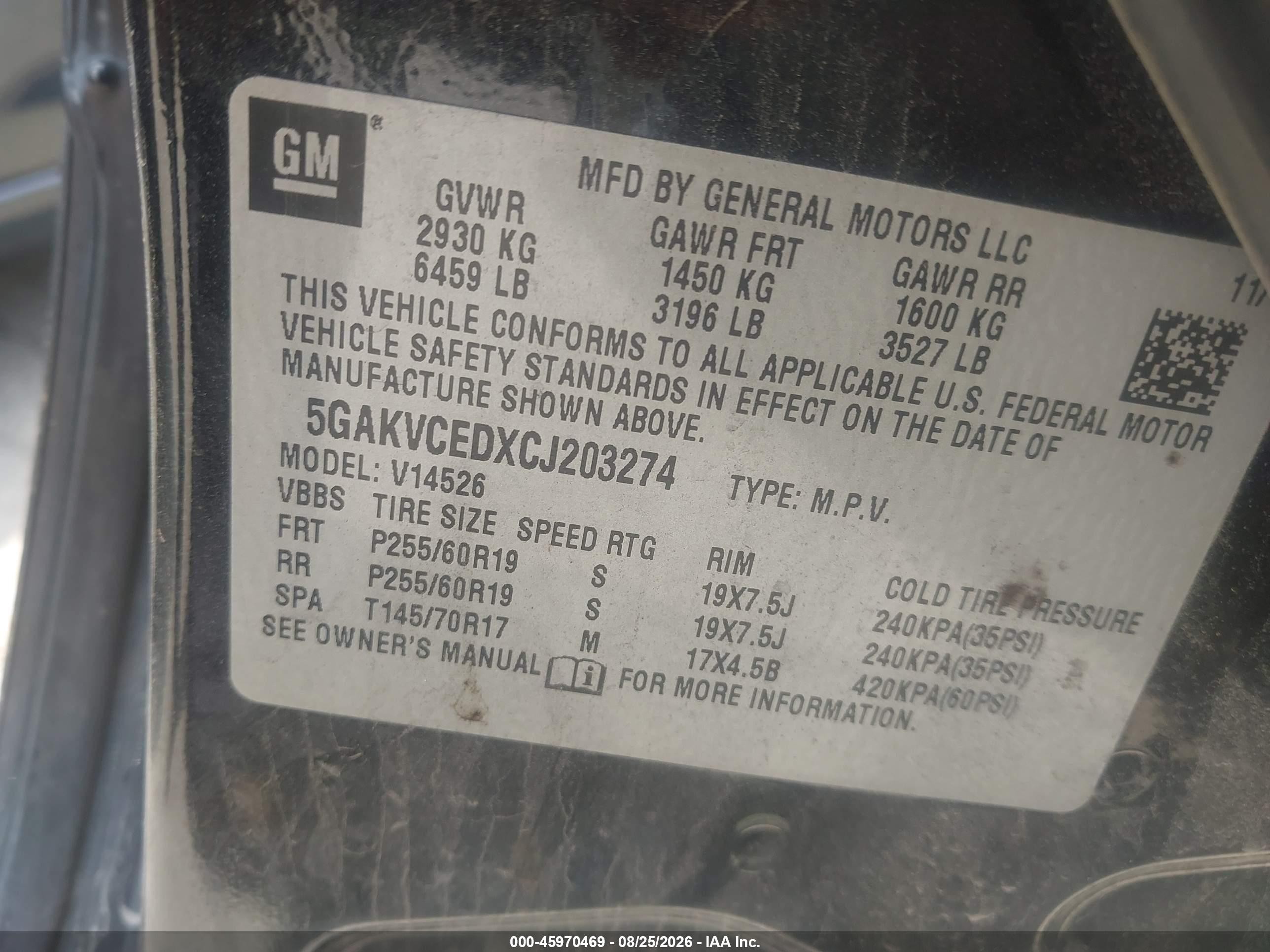 2012 Buick Enclave VIN 5GAKVCEDXCJ203274 IAAI salvage auction — Normal Wear, Clear (Missouri), sold $725 on 2026-09-18 (photo 9)