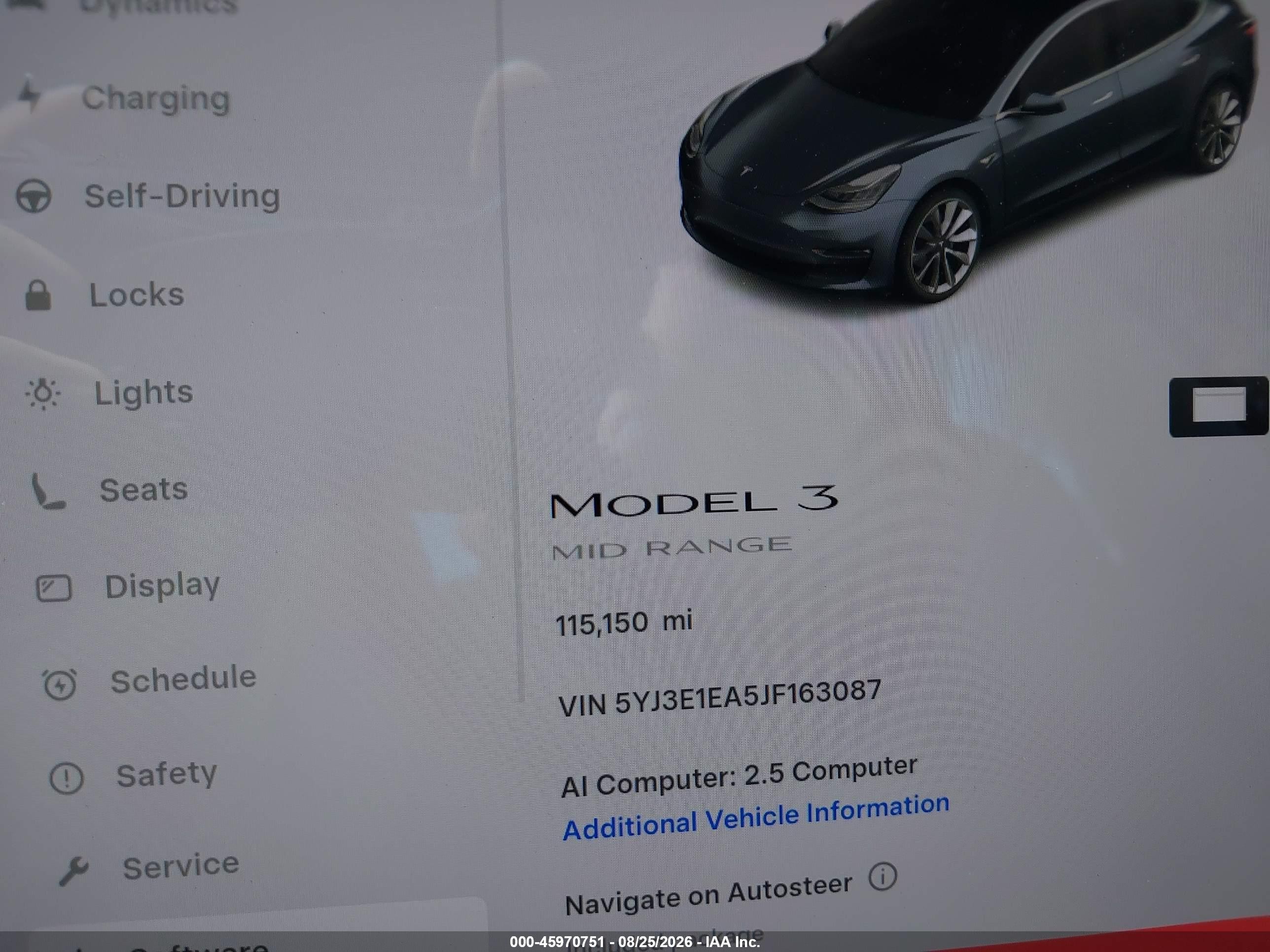 2018 Tesla Model 3 VIN 5YJ3E1EA5JF163087 IAAI salvage auction — Rear End, Salvage Certificate (California), sold $4,100 on 2026-09-13 (photo 7)