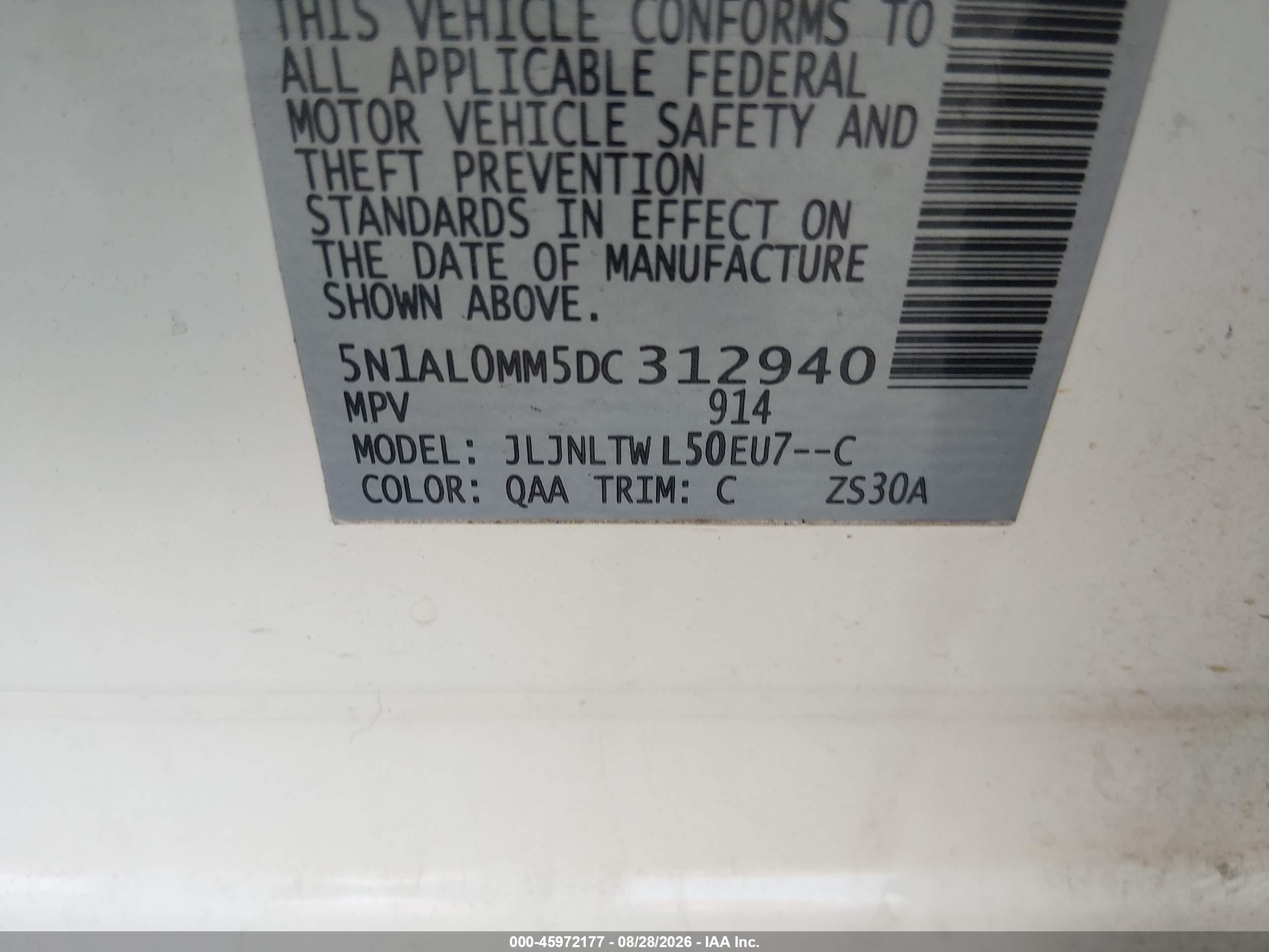 2013 Infiniti Jx VIN 5N1AL0MM5DC312940 IAAI salvage auction — Normal Wear, Clear (Arkansas), sold $1,000 on 2026-09-18 (photo 9)