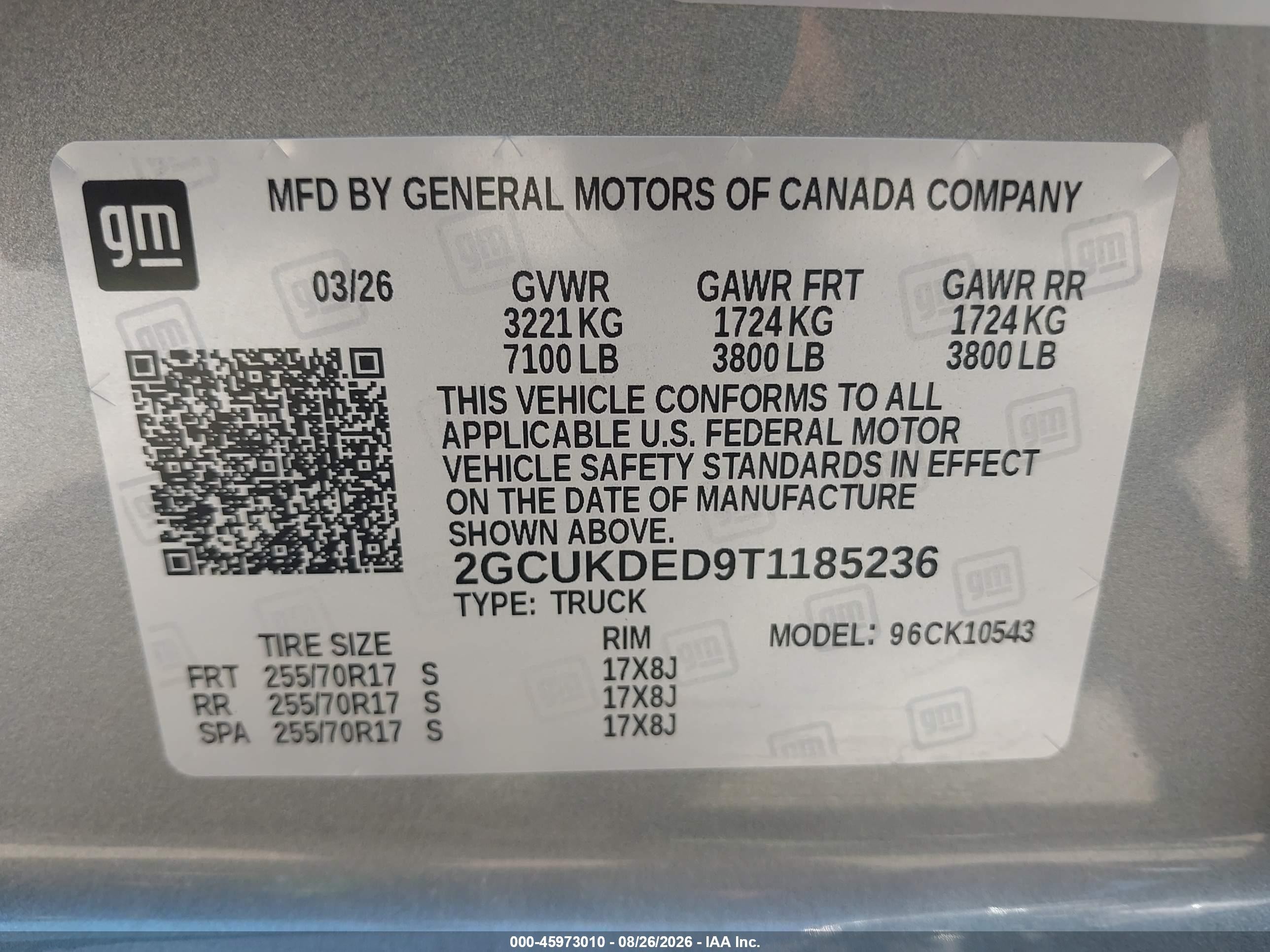 2026 Chevrolet Silverado 1500 VIN 2GCUKDED9T1185236 IAAI salvage auction — Front End, Enterprise Vehicles Clear Only (Kansas), sold $25,750 on 2026-08-29 (photo 7)