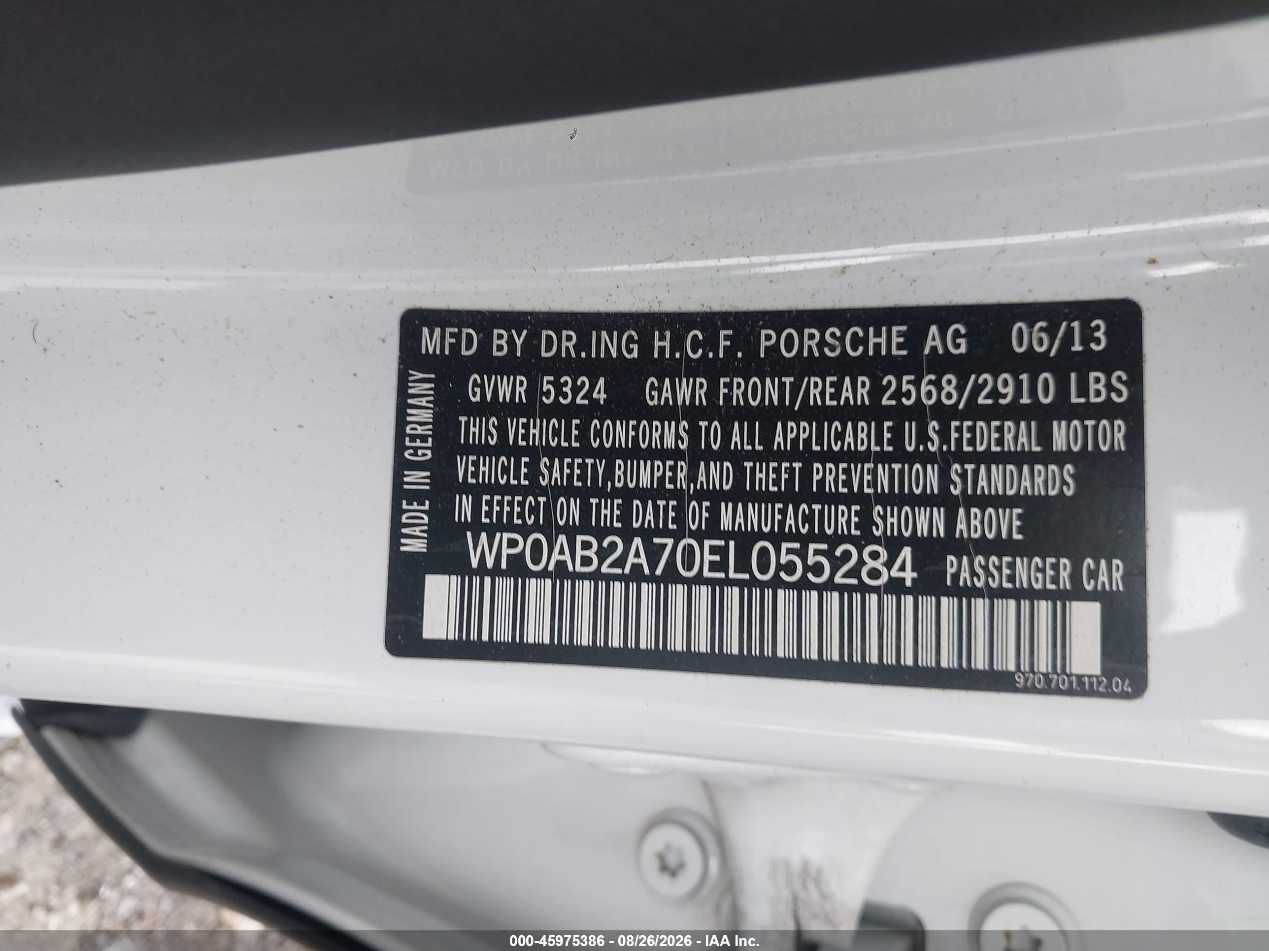 2014 Porsche Panamera VIN WP0AB2A70EL055284 IAAI salvage auction — Front End, Salvage (Georgia), sold $6,300 on 2026-09-24 (photo 9)