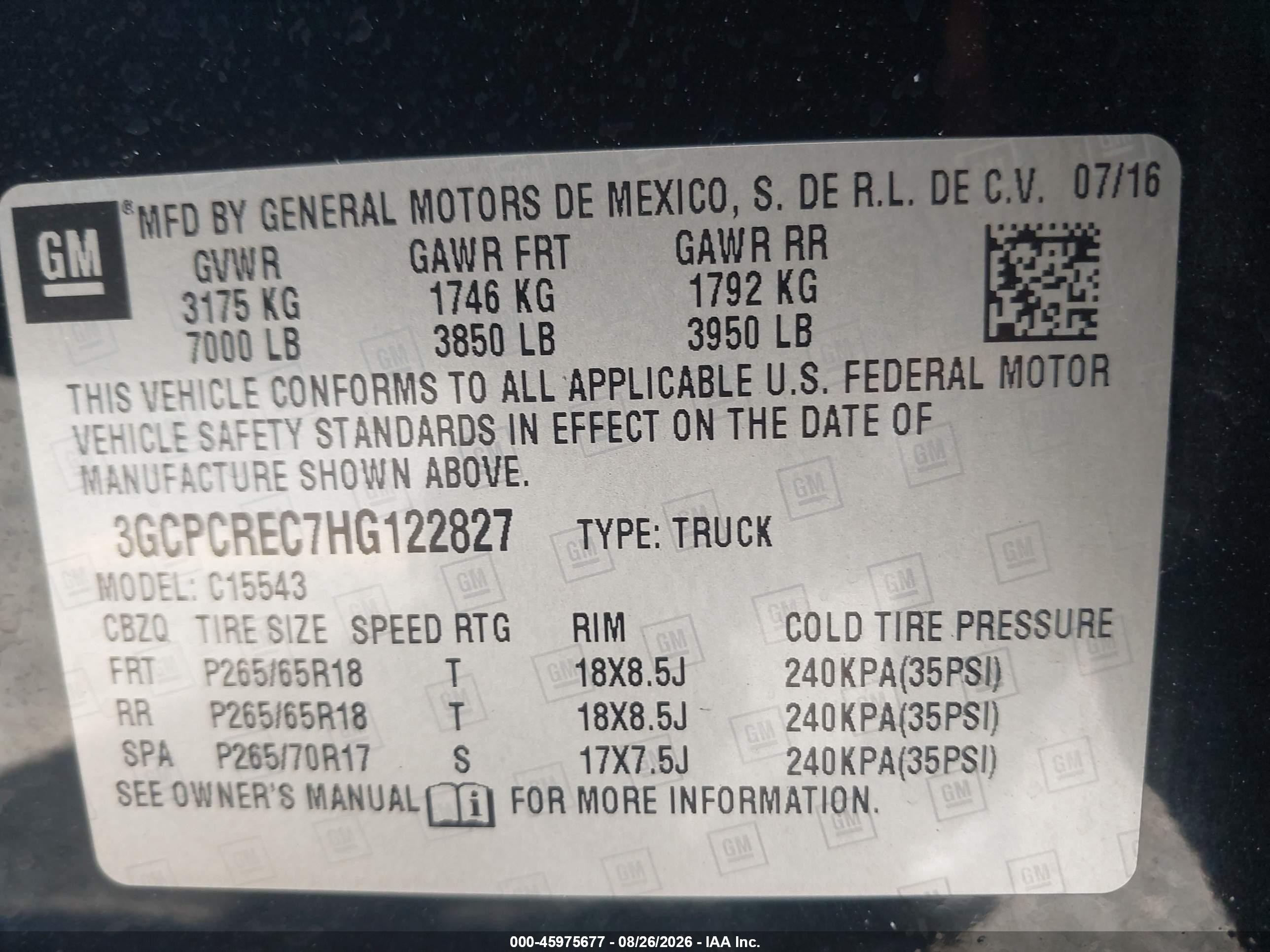 2017 Chevrolet Silverado VIN 3GCPCREC7HG122827 IAAI salvage auction — Side, Salvage (California), sold $8,900 on 2026-09-14 (photo 9)