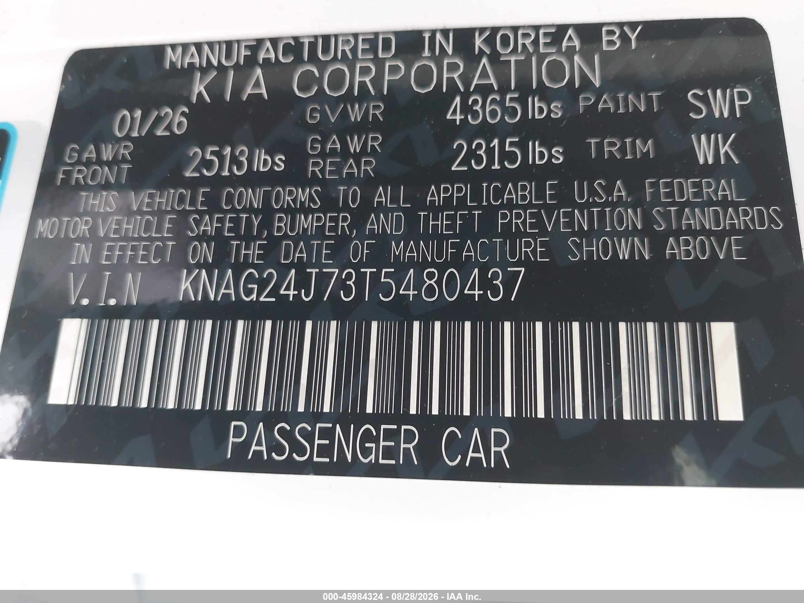 2026 Kia K5 VIN KNAG24J73T5480437 IAAI salvage auction — Front End, Enterprise Vehicles Clear Only (Virginia), sold $14,450 on 2026-09-03 (photo 9)