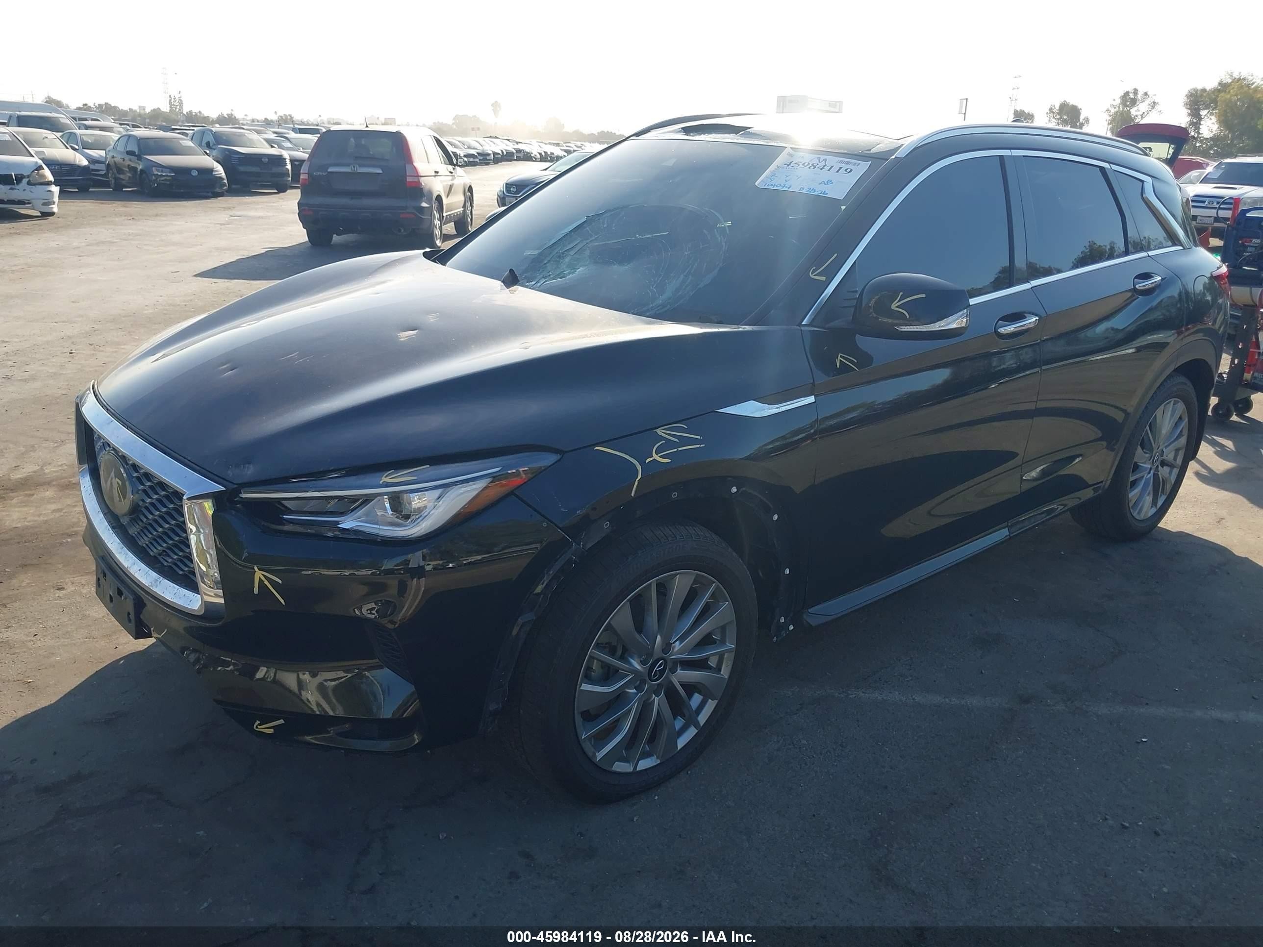 2023 Infiniti QX50 VIN 3PCAJ5BAXPF103202 IAAI salvage auction — Vandalized, Wait Title, sold $4,200 on 2026-09-21 (photo 2)