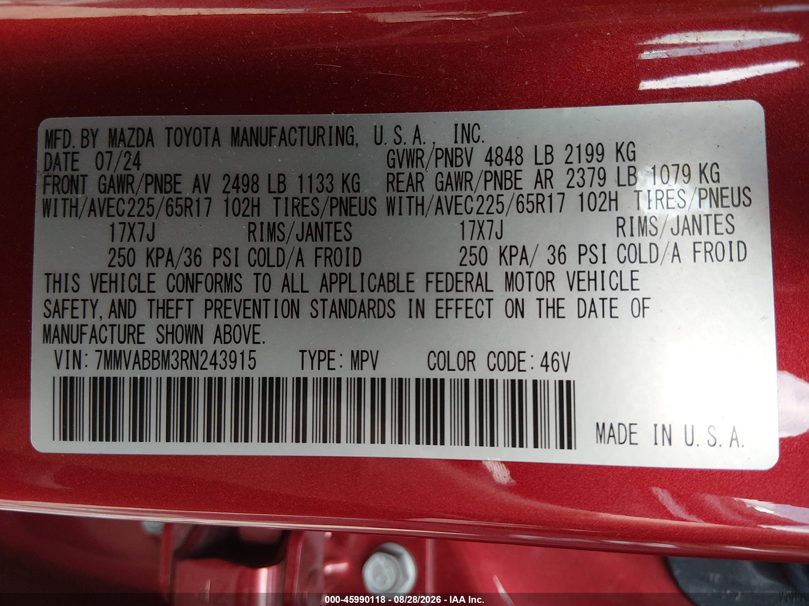 2024 Mazda Cx-50 VIN 7MMVABBM3RN243915 IAAI salvage auction — Front End, Salvage (Ohio), sold $7,575 on 2026-10-10 (photo 9)