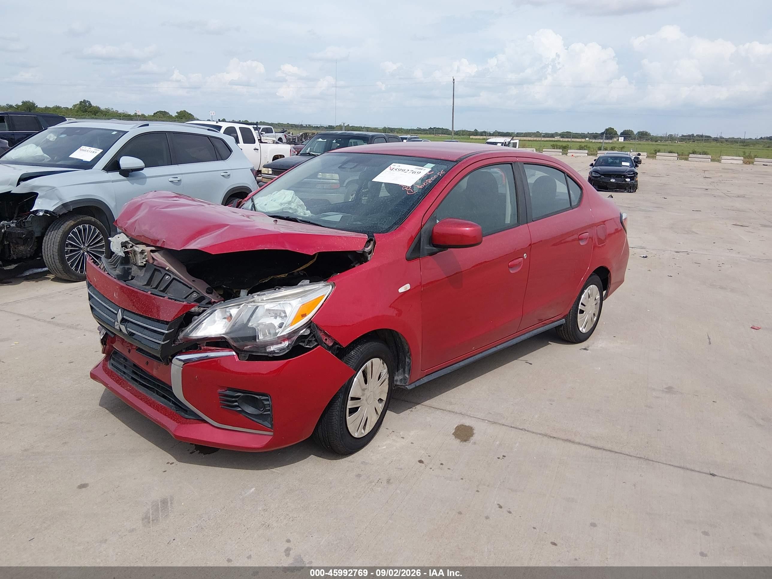 2021 Mitsubishi Mirage VIN ML32FUFJXMHF03689 IAAI salvage auction — Front End, Salvage (Texas), sold $1,650 on 2026-10-02 (photo 2)