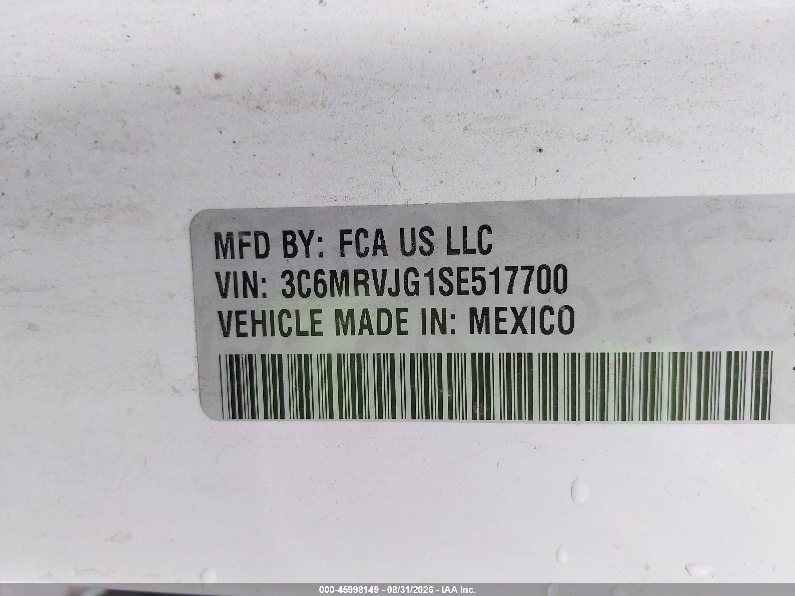 2025 Ram Promaster city VIN 3C6MRVJG1SE517700 IAAI salvage auction — Side, Enterprise Vehicles Clear Only (New York), sold $14,100 on 2026-09-08 (photo 9)