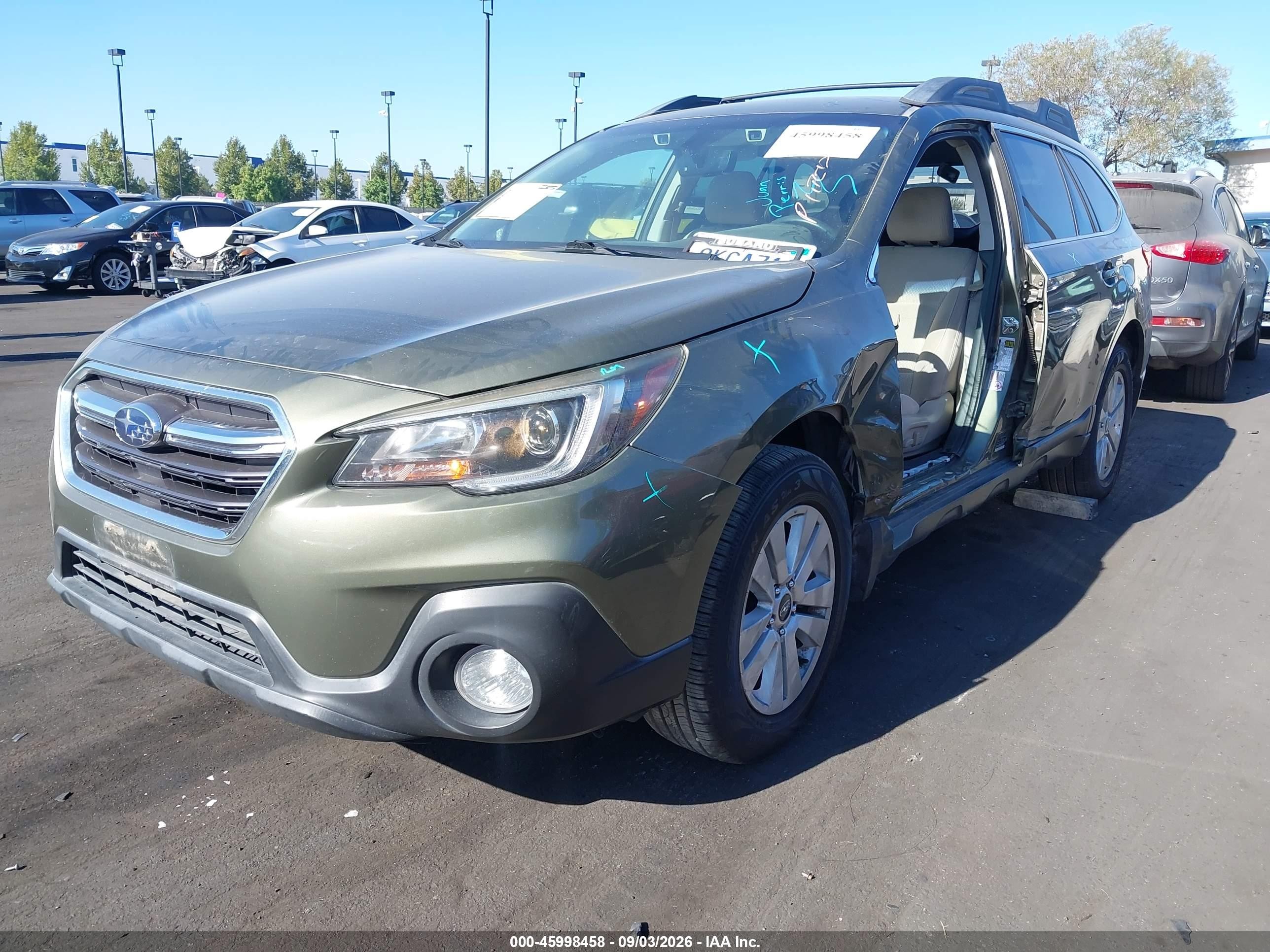 2019 Subaru Outback VIN 4S4BSAFC8K3267068 IAAI salvage auction — Side, Salvage Certificate (California), sold $3,350 on 2026-09-14 (photo 2)