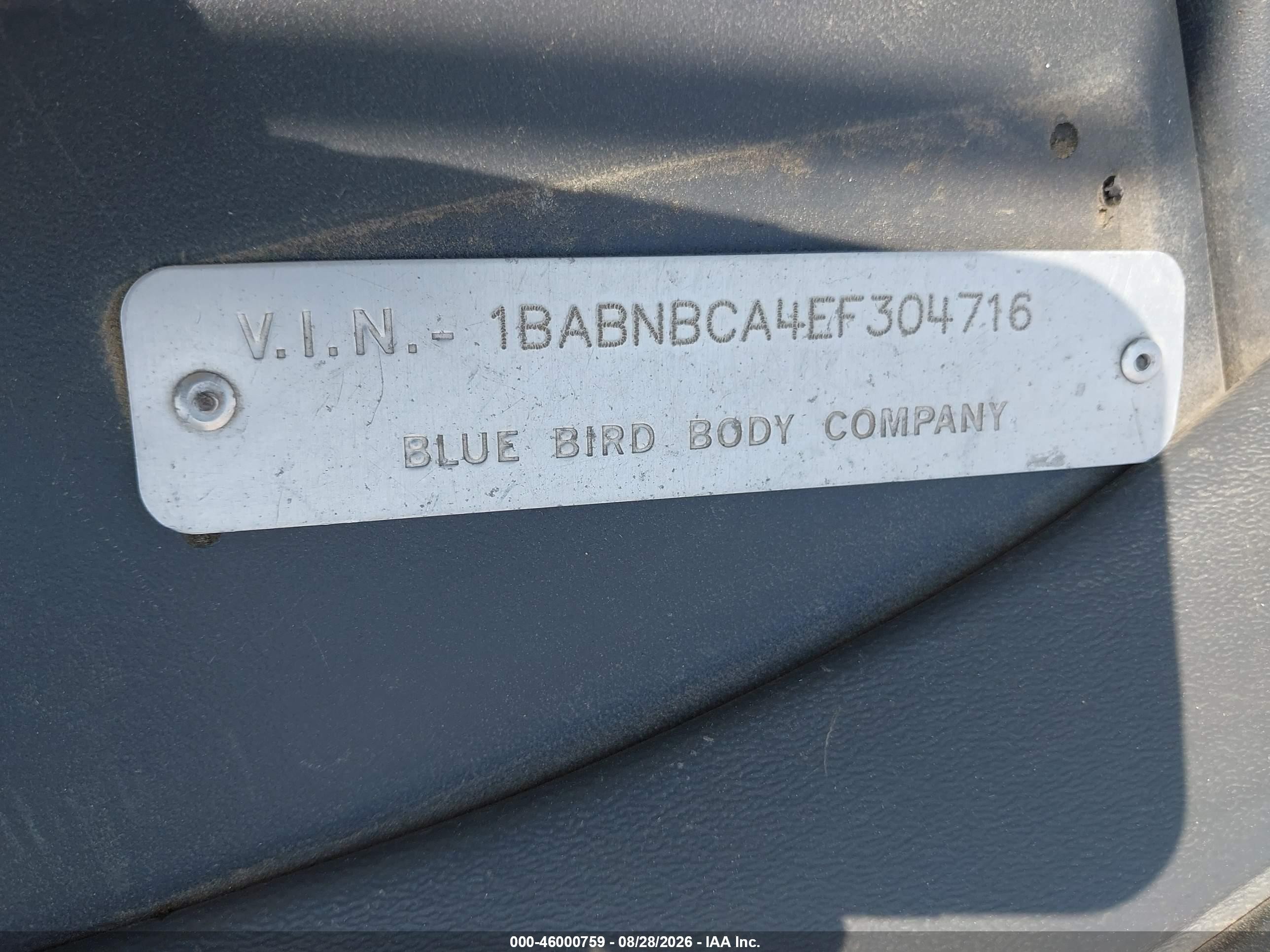 2014 Blue Bird School Bus / Transit Bus VIN 1BABNBCA4EF304716 IAAI salvage auction — Normal Wear, Sf97 (Texas), sold $10,000 on 2026-09-16 (photo 9)