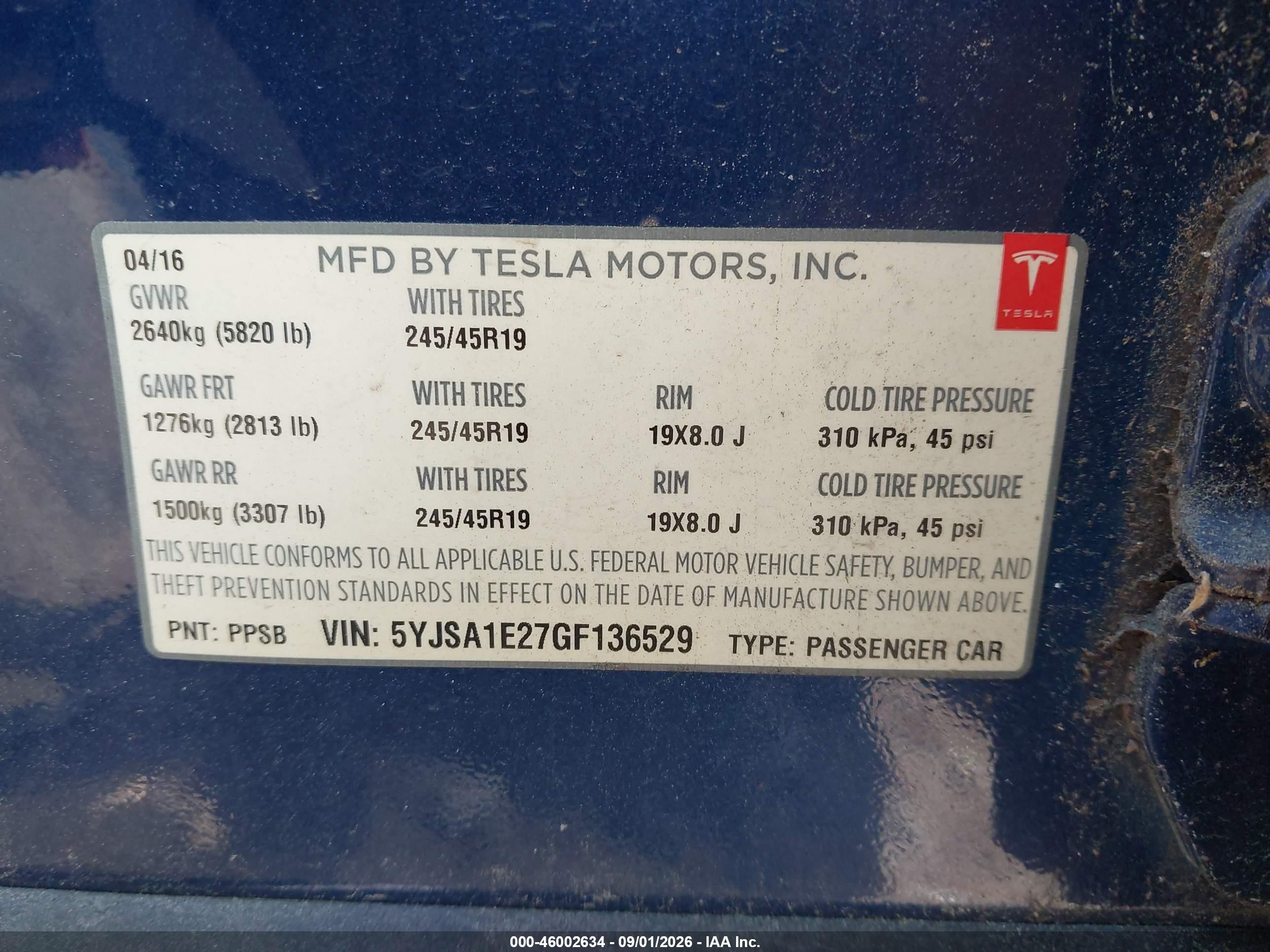 2016 Tesla Model s VIN 5YJSA1E27GF136529 IAAI salvage auction — Front End, Salvage (Virginia), sold $3,500 on 2026-09-12 (photo 9)