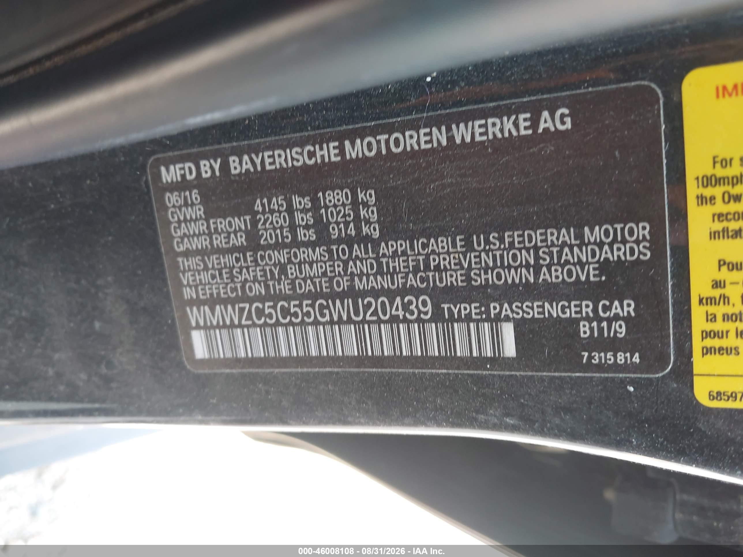 2016 Mini Countryman VIN WMWZC5C55GWU20439 IAAI salvage auction — Normal Wear, Clear (Missouri), sold $2,625 on 2026-09-18 (photo 9)