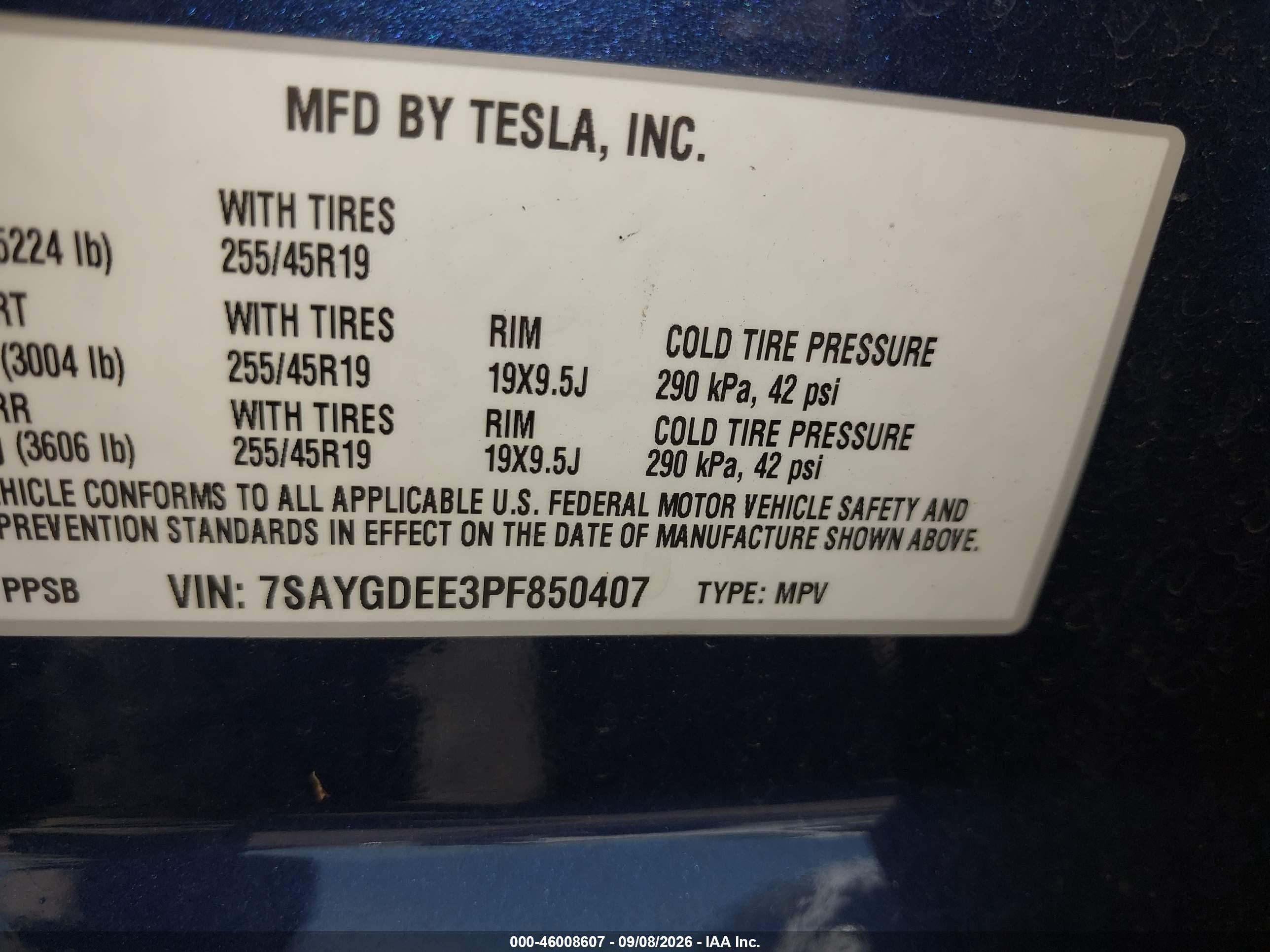 2023 Tesla Model y VIN 7SAYGDEE3PF850407 IAAI salvage auction — Front End, Salvage (New Jersey), sold $11,100 on 2026-10-05 (photo 9)