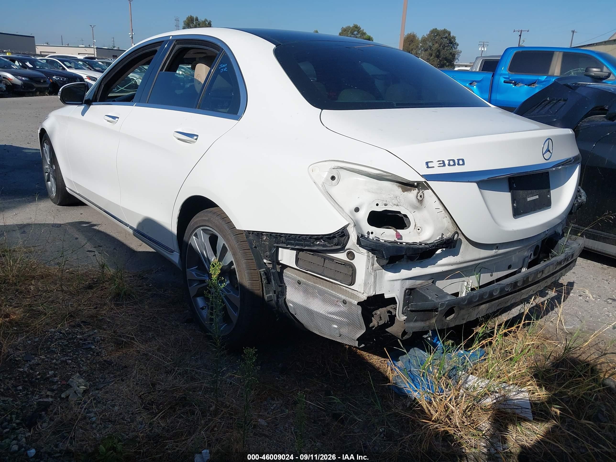 2017 Mercedes-Benz C-Class VIN 55SWF4JB3HU227162 IAAI salvage auction — Rear End, Salvage Certificate (California), sold $5,300 on 2026-09-13 (photo 3)
