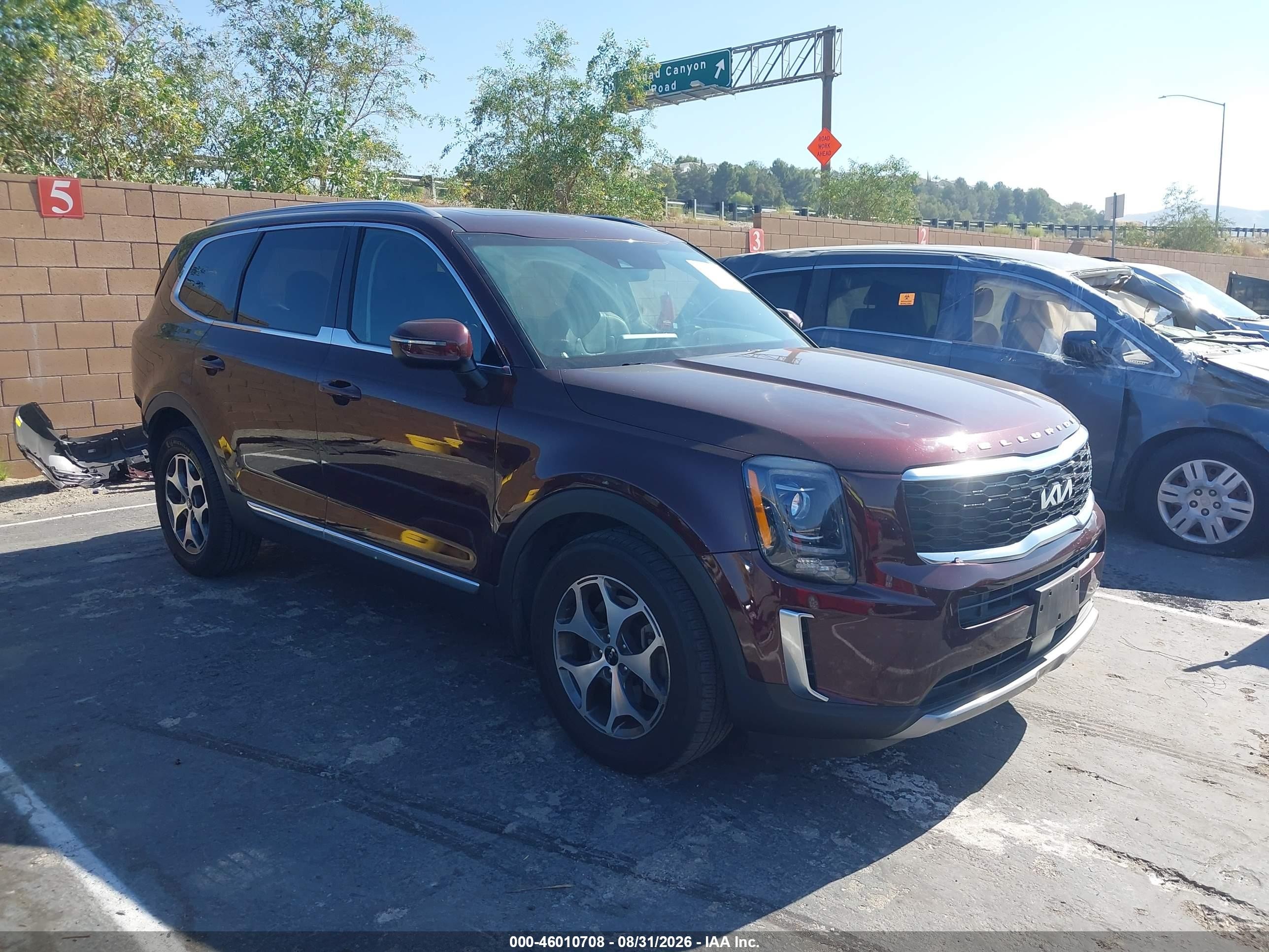 2022 Kia Telluride VIN 5XYP34HC2NG263880 IAAI salvage auction — Rear End, Salvage (California), sold $6,500 on 2026-10-07 (photo 1)