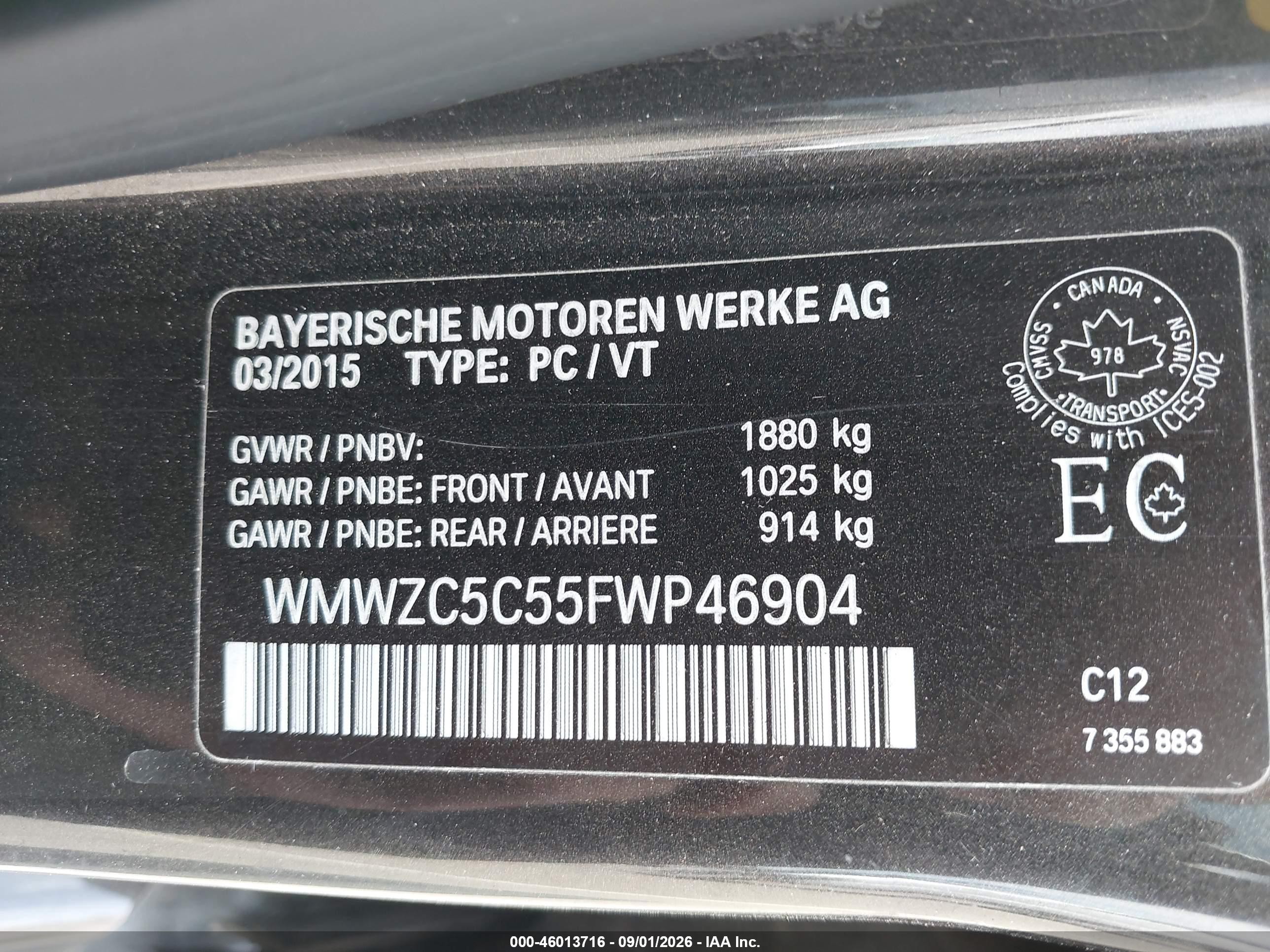 2015 Mini Countryman VIN WMWZC5C55FWP46904 IAAI salvage auction — Rear End, Salvage (California), sold $1,900 on 2026-09-25 (photo 9)
