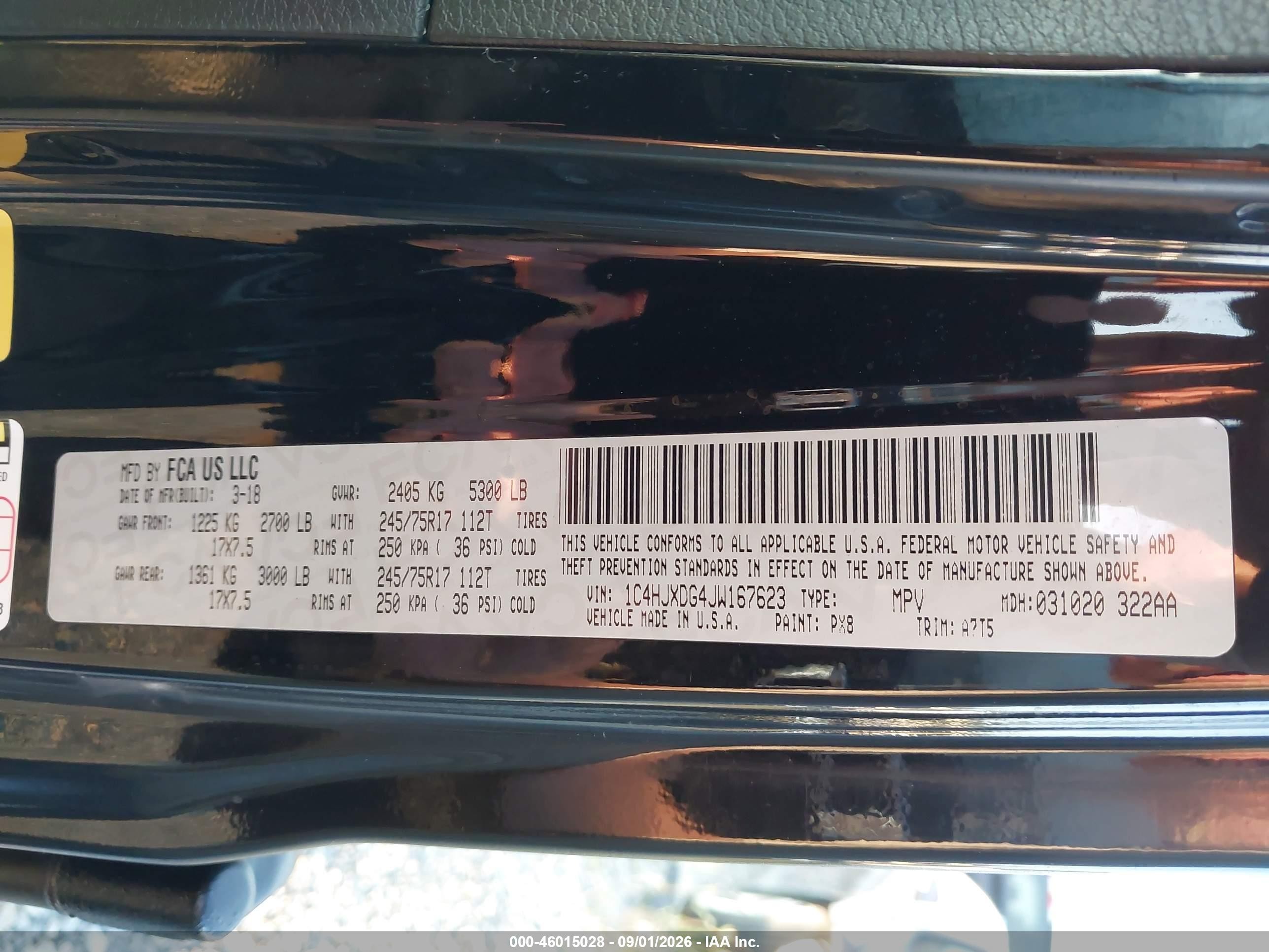 2018 Jeep Wrangler / VIN 1C4HJXDG4JW167623 IAAI salvage auction — Side, Original (West Virginia), sold $8,900 on 2026-09-18 (photo 9)