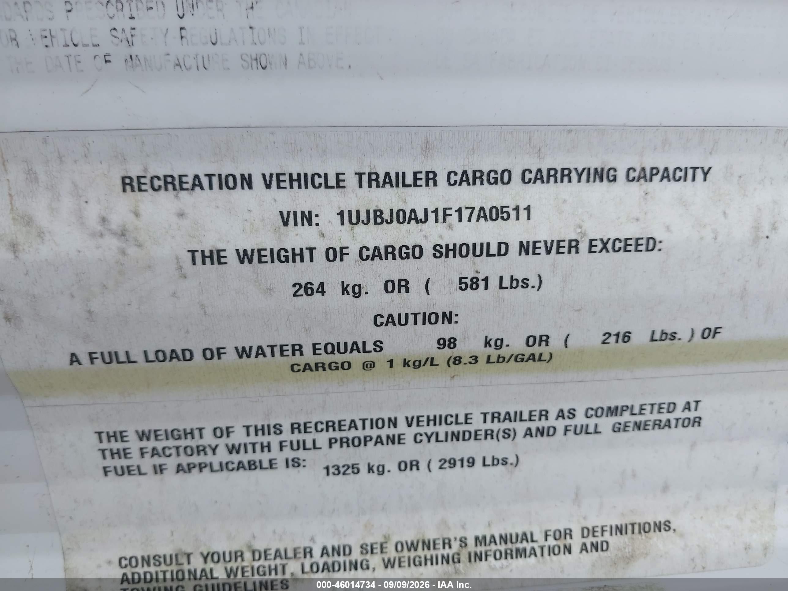 2015 Jayco Jay Flight VIN 1UJBJ0AJ1F17A0511 IAAI salvage auction — Water/Flood, Salvage (Indiana), sold $50 on 2026-10-14 (photo 9)