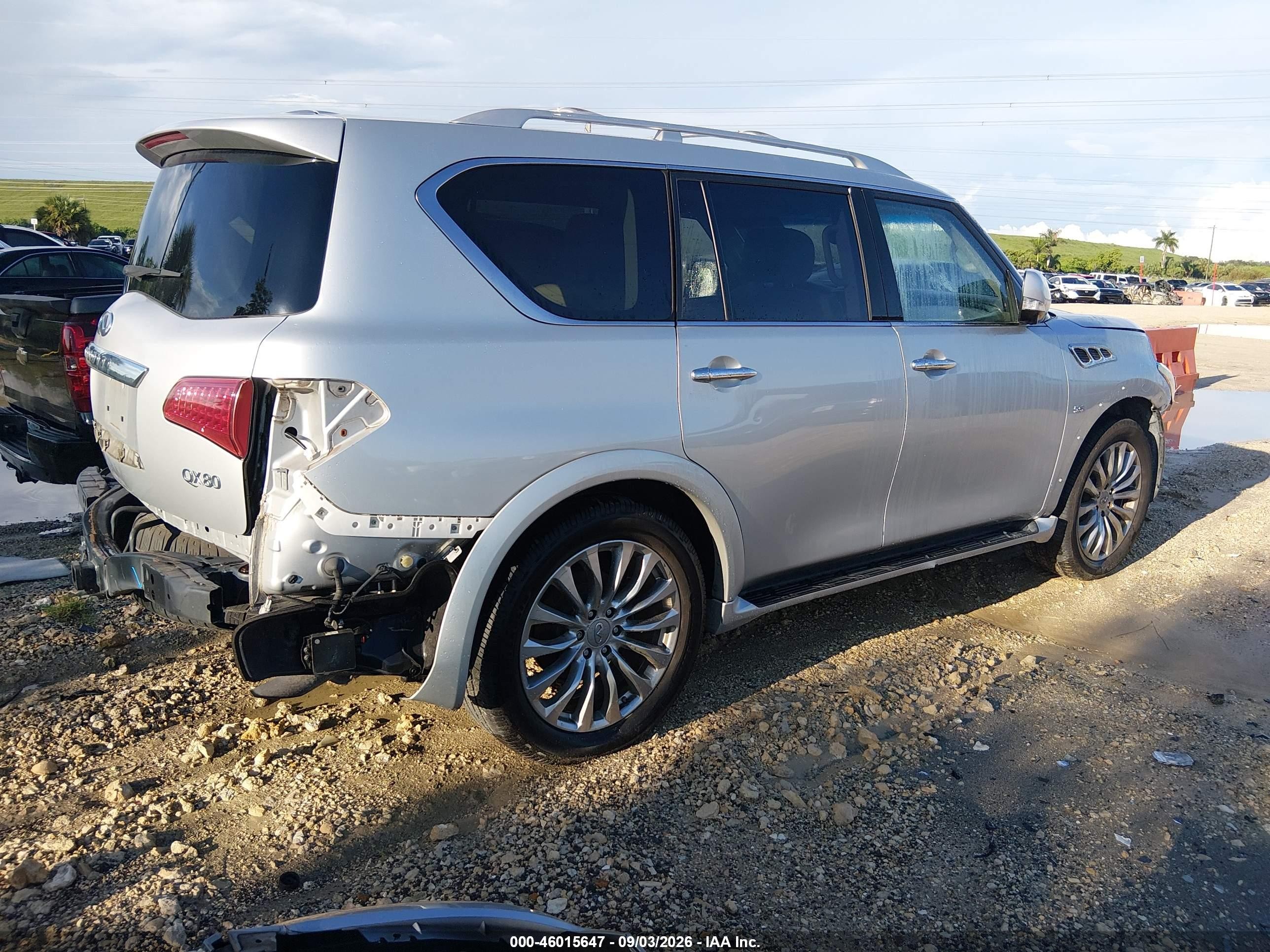 2015 Infiniti QX80 VIN JN8AZ2ND9F9771017 IAAI salvage auction — Front End, Rebuildable (Florida), sold $2,150 on 2026-09-13 (photo 4)