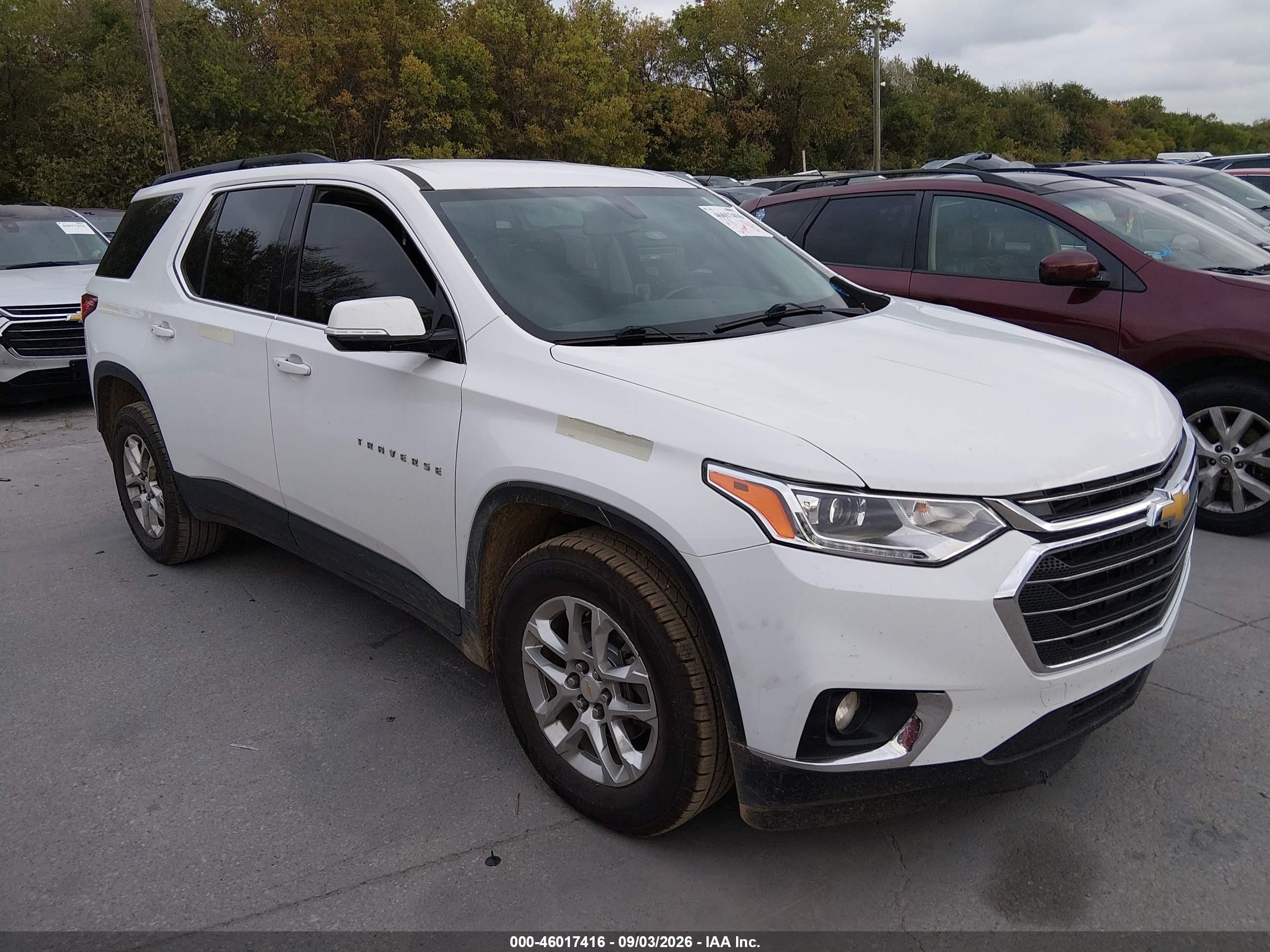 2019 Chevrolet Traverse VIN 1GNEVMKW7KJ243986 IAAI salvage auction — All Over, Clear (Kansas), sold $3,675 on 2026-10-03 (photo 1)