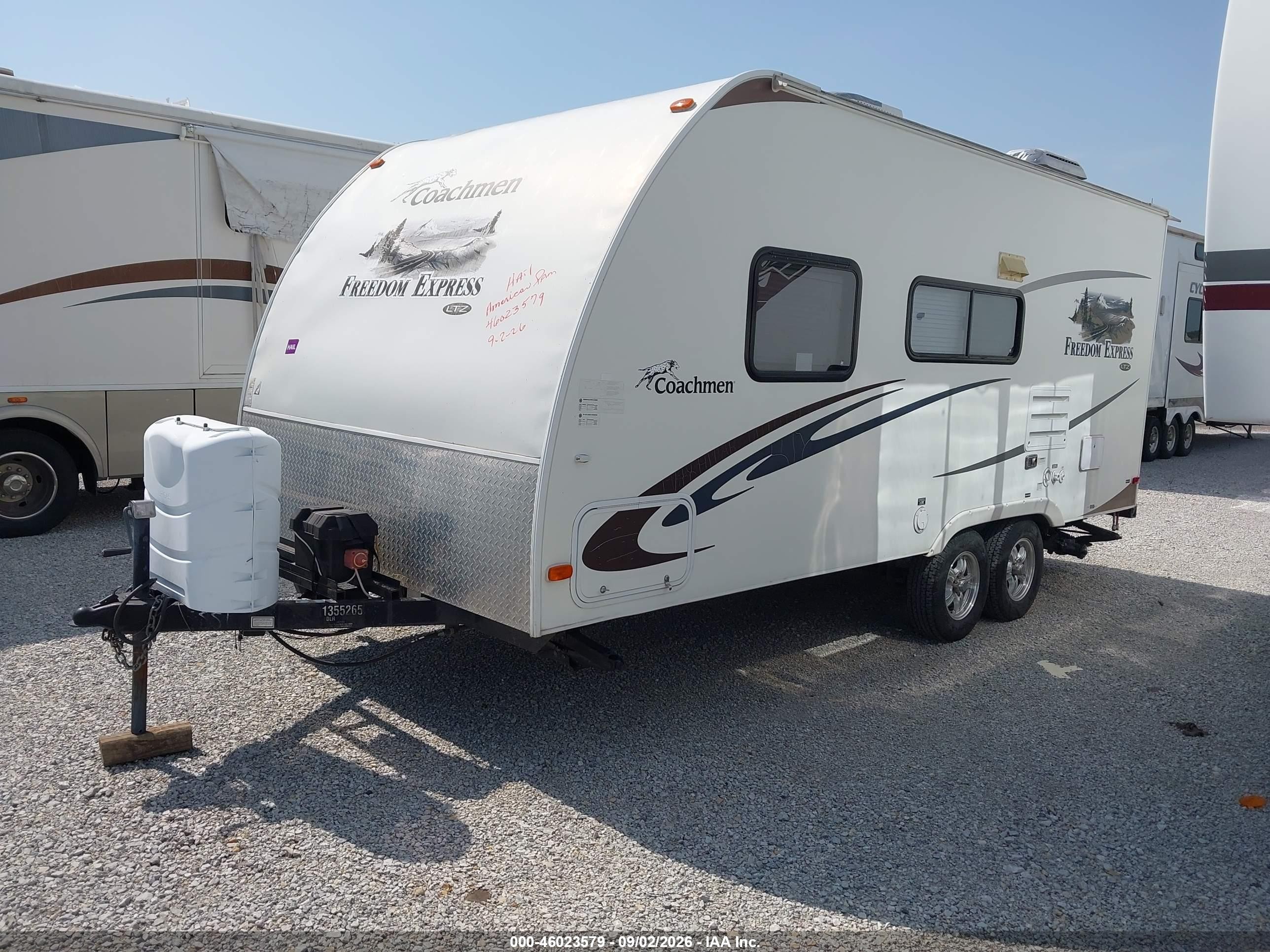 2012 Coachmen Freedom Express VIN 5ZT2FEHB6CA005551 IAAI salvage auction — Hail, Certificate Of Title (Nebraska), sold $1,850 on 2026-09-24 (photo 2)