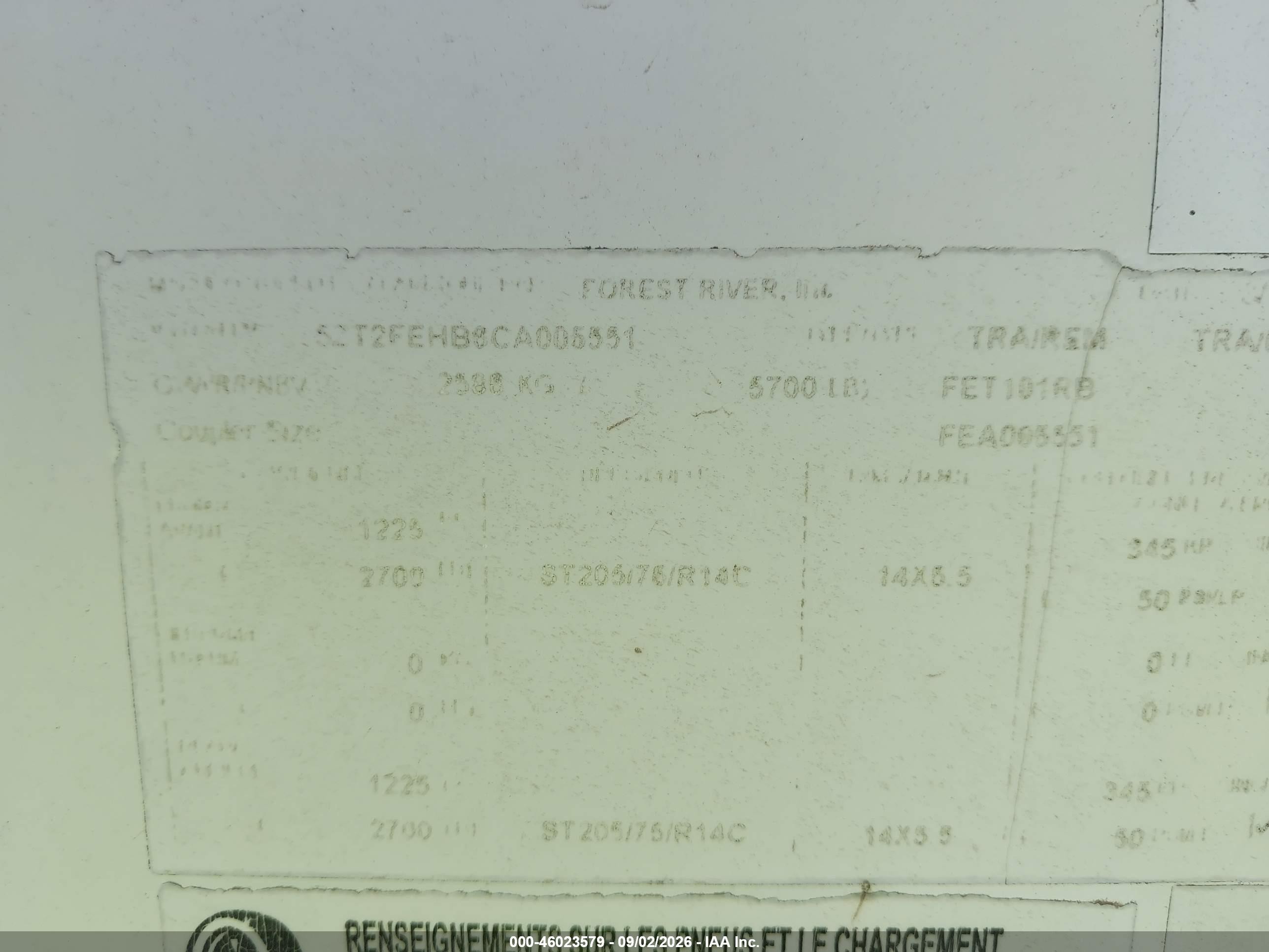 2012 Coachmen Freedom Express VIN 5ZT2FEHB6CA005551 IAAI salvage auction — Hail, Certificate Of Title (Nebraska), sold $1,850 on 2026-09-24 (photo 9)