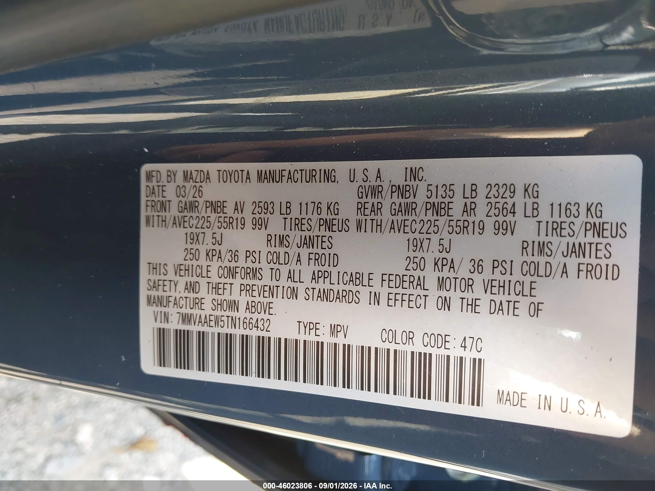 2026 Mazda Cx-50 VIN 7MMVAAEW5TN166432 IAAI salvage auction — Side, Salvage (Pennsylvania), sold $18,400 on 2026-09-30 (photo 9)