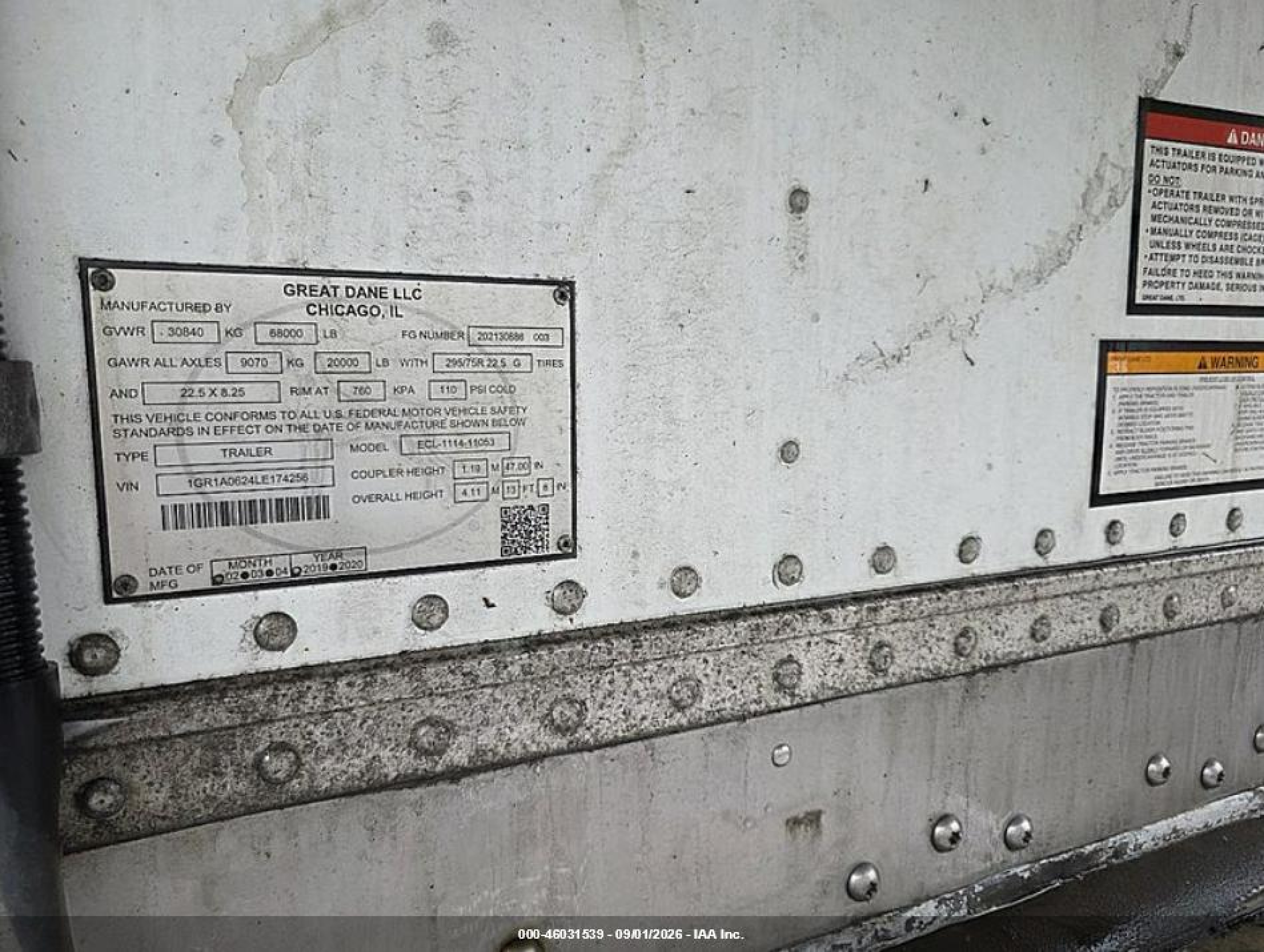 2020 Great Dane Trailers Reefer VIN 1GR1A0624LE174256 IAAI salvage auction — Unknown, Clear (Pennsylvania), sold $30,000 on 2026-09-18 (photo 8)