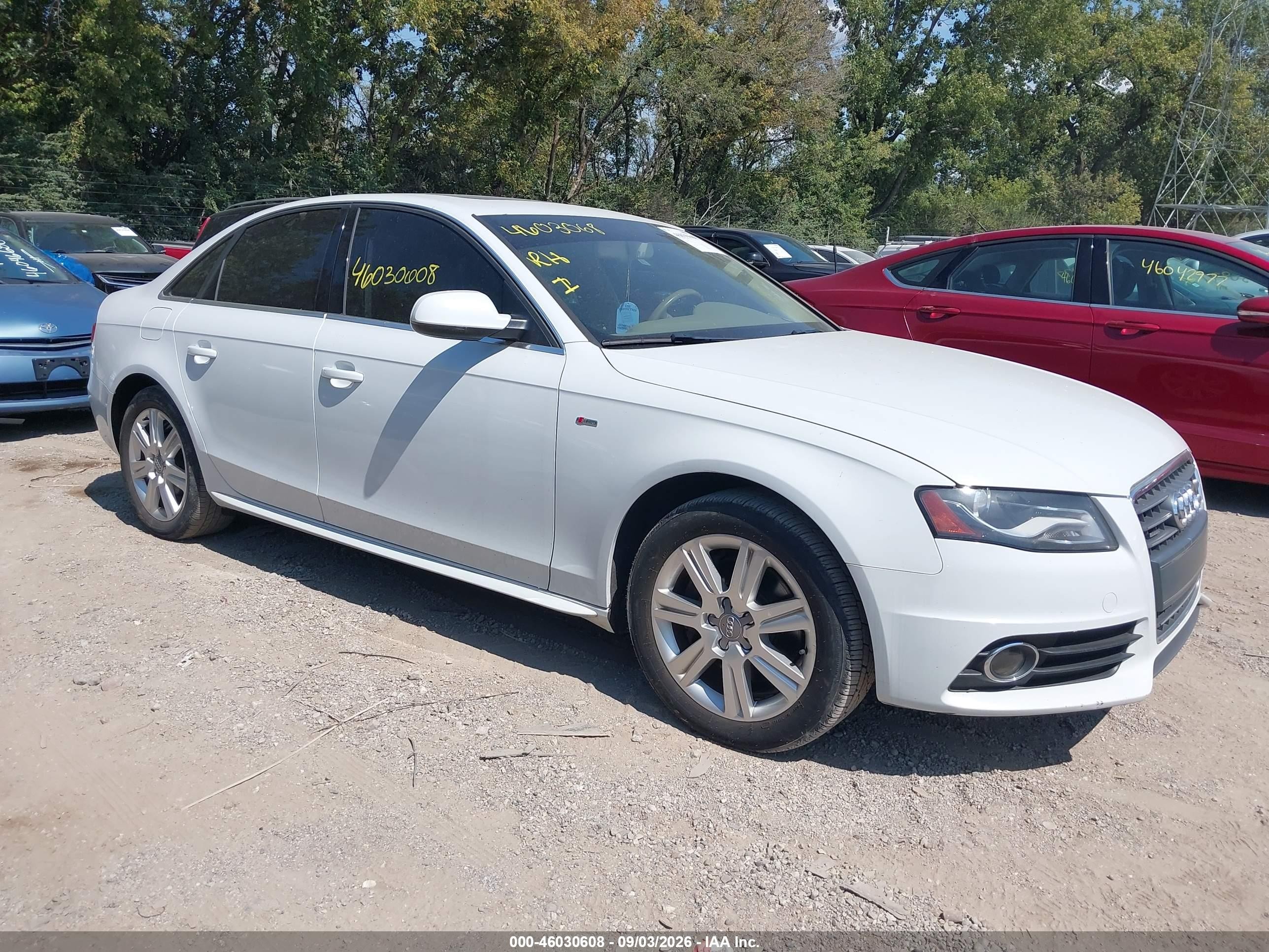 2012 Audi A4 VIN WAUFFBFL4CA115413 IAAI salvage auction — Normal Wear, Clear (Indiana), sold $600 on 2026-09-09 (photo 1)
