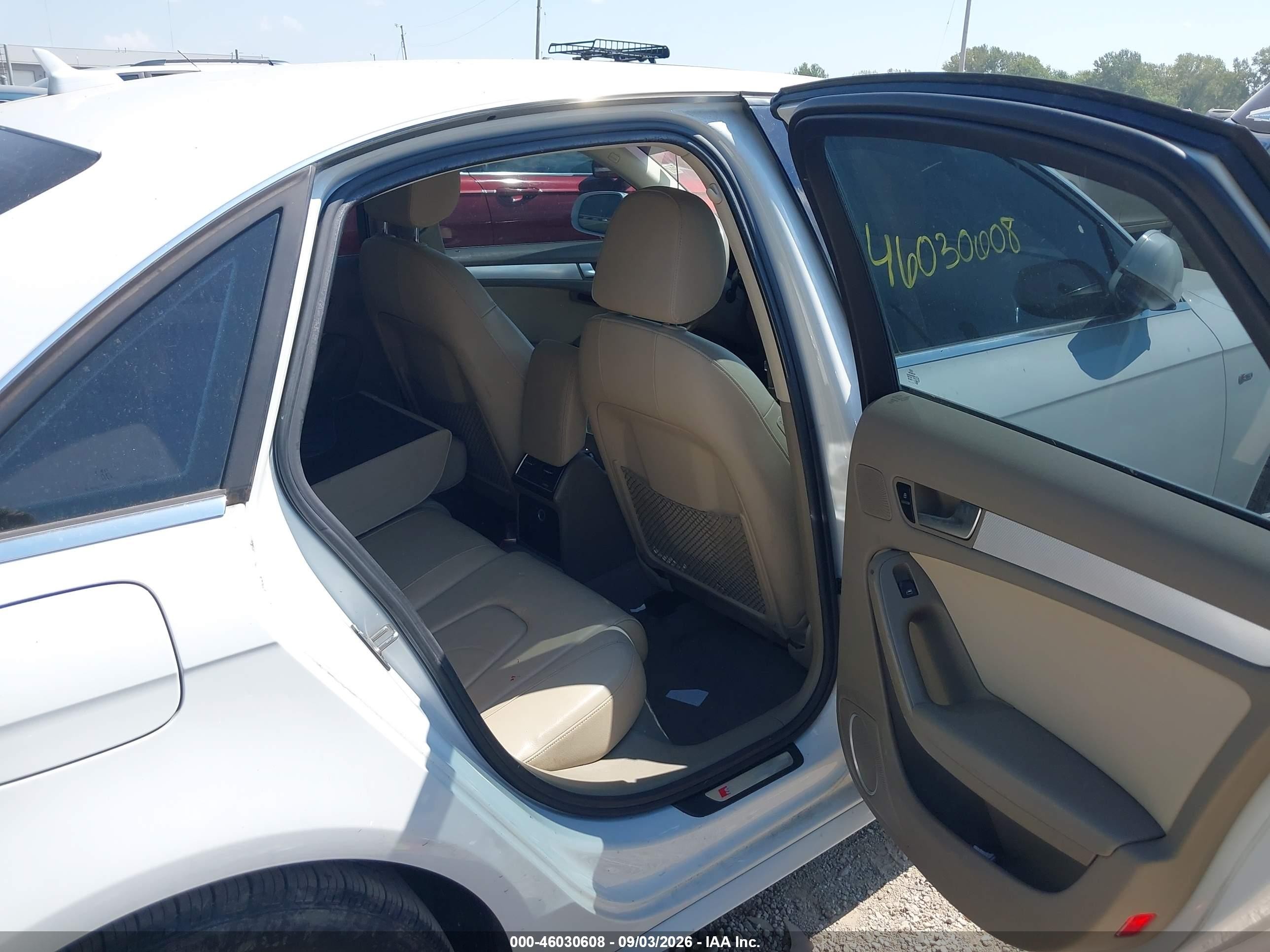 2012 Audi A4 VIN WAUFFBFL4CA115413 IAAI salvage auction — Normal Wear, Clear (Indiana), sold $600 on 2026-09-09 (photo 8)