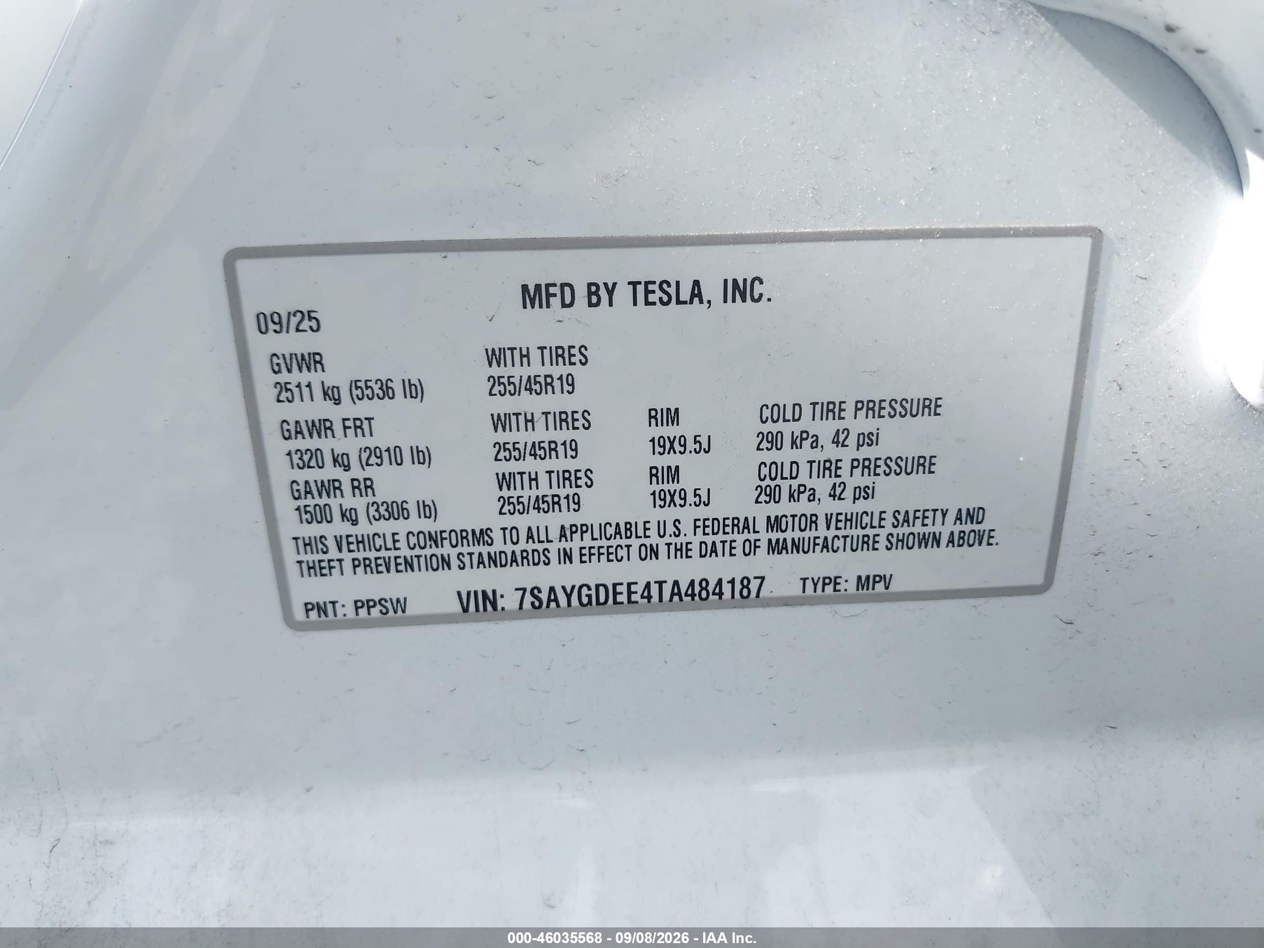 2026 Tesla Model Y VIN 7SAYGDEE4TA484187 IAAI salvage auction — Front End, Salvage (Idaho), sold $26,750 on 2026-09-18 (photo 9)