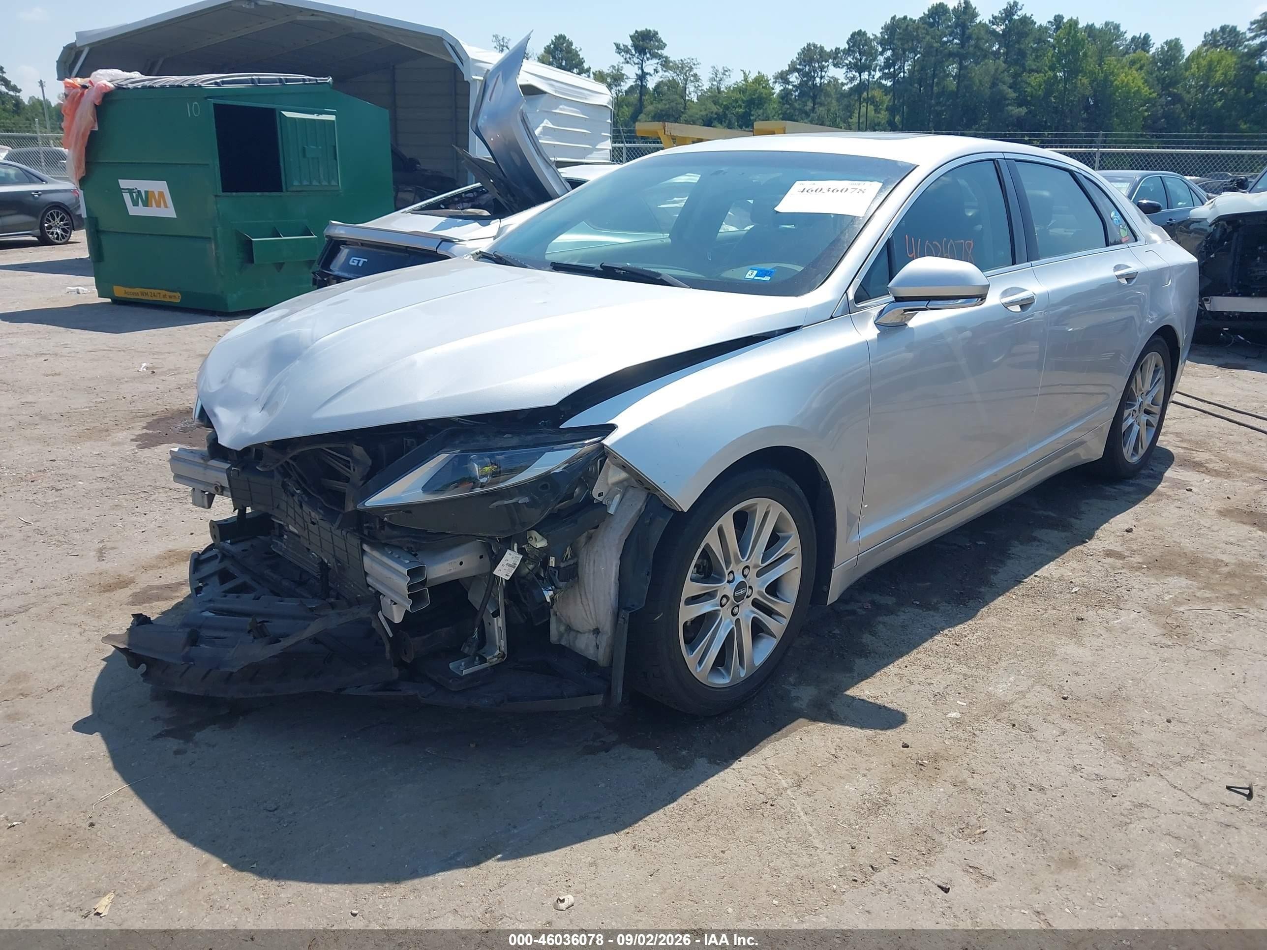 2014 Lincoln MKZ VIN 3LN6L2LU5ER824395 IAAI salvage auction — Front End, Clear (Virginia), sold $1,700 on 2026-09-23 (photo 2)