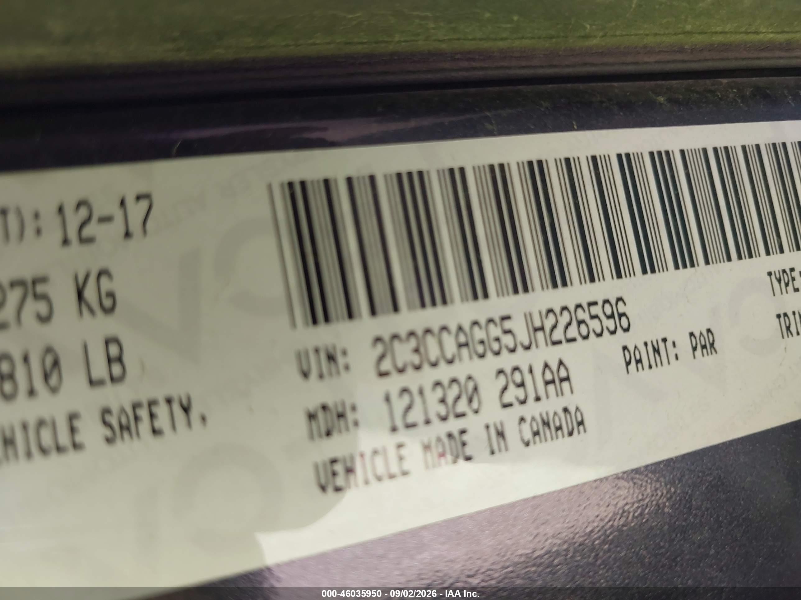 2018 Chrysler 300 VIN 2C3CCAGG5JH226596 IAAI salvage auction — Normal Wear, Clear (Indiana), sold $2,325 on 2026-09-10 (photo 9)