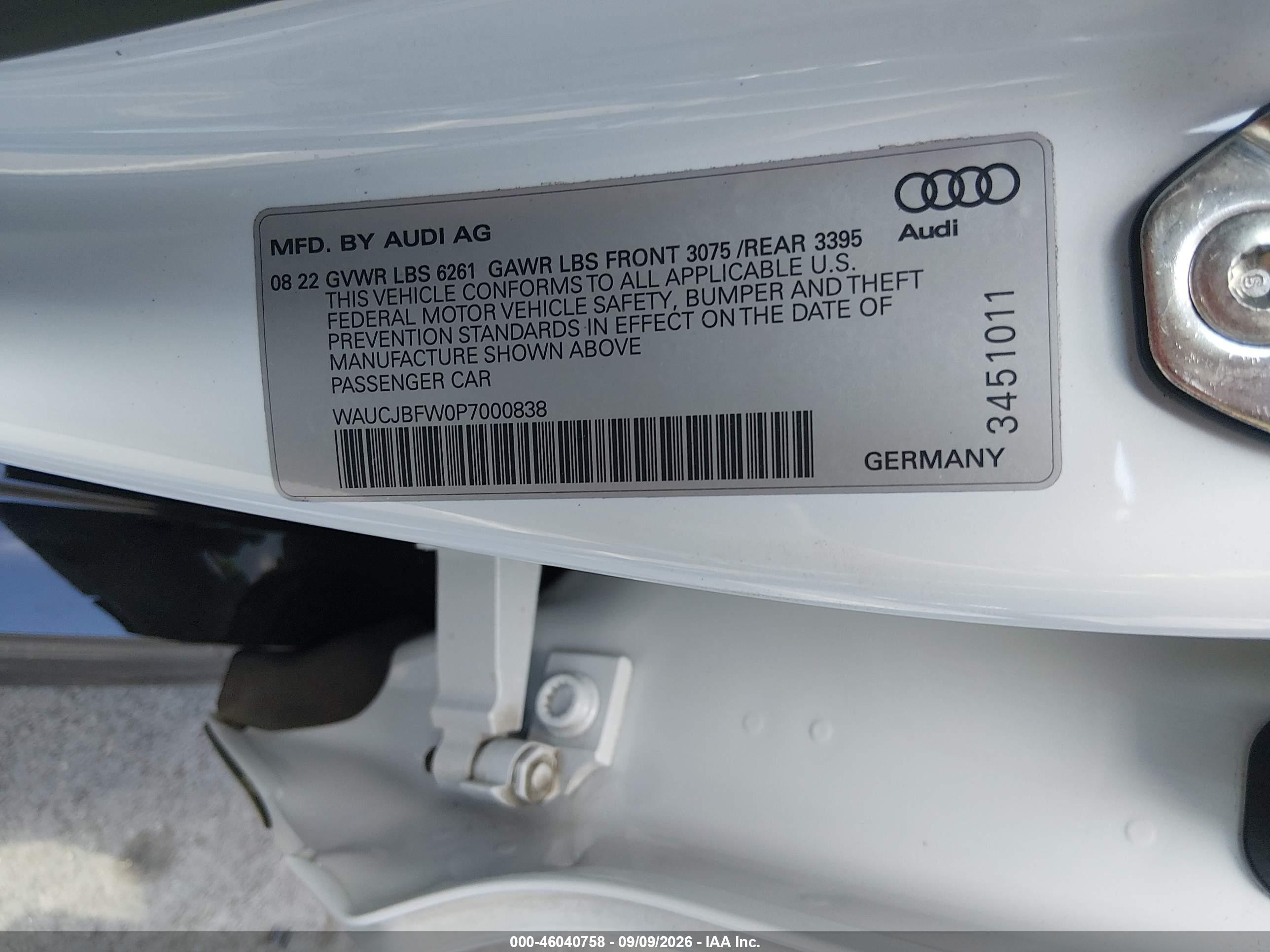 2023 Audi E-tron gt VIN WAUCJBFW0P7000838 IAAI salvage auction — Undercarriage, Salvage (Tennessee), sold $29,900 on 2026-10-02 (photo 9)