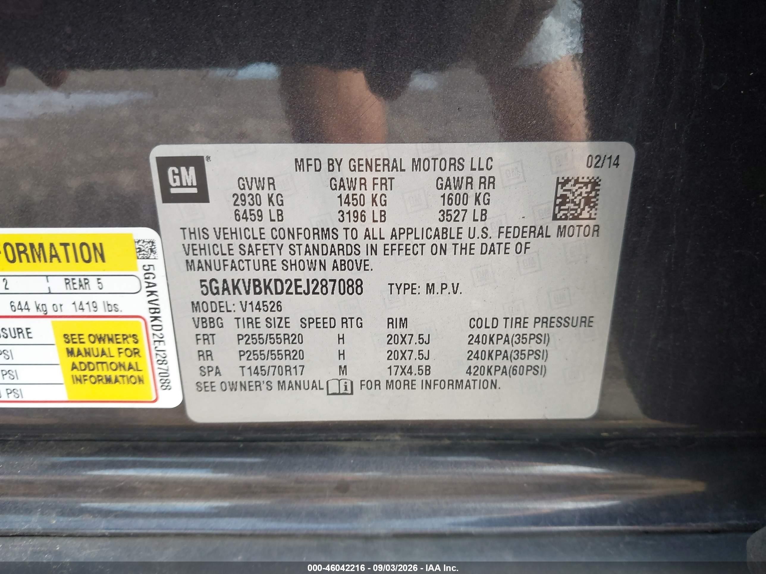 2014 Buick Enclave VIN 5GAKVBKD2EJ287088 IAAI salvage auction — Front End, Mv-907A (New York), sold $600 on 2026-09-11 (photo 9)