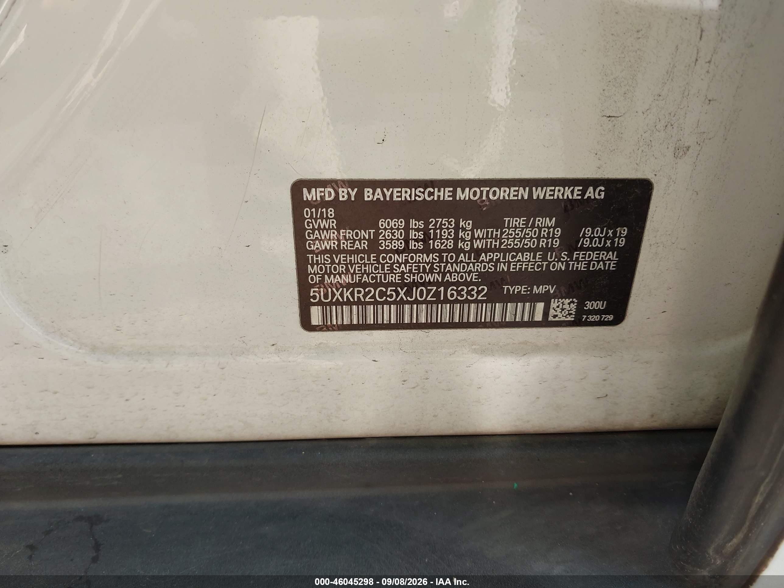 2018 BMW X5 VIN 5UXKR2C5XJ0Z16332 IAAI salvage auction — Front End, Salvage (Texas), sold $2,500 on 2026-09-24 (photo 9)
