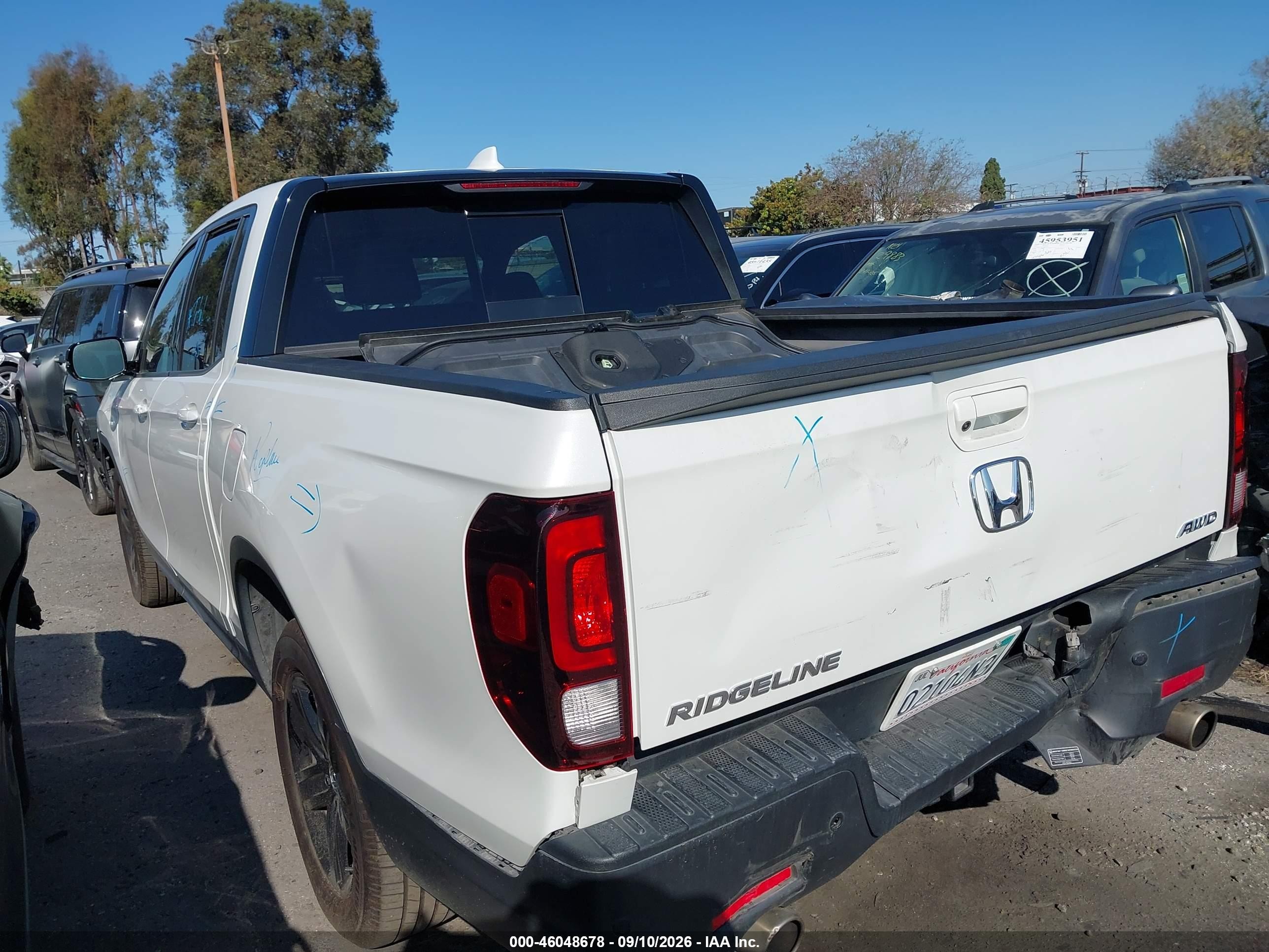 2022 Honda Ridgeline VIN 5FPYK3F87NB027045 IAAI salvage auction — Rear End, Salvage Certificate (California), sold $8,500 on 2026-09-12 (photo 3)