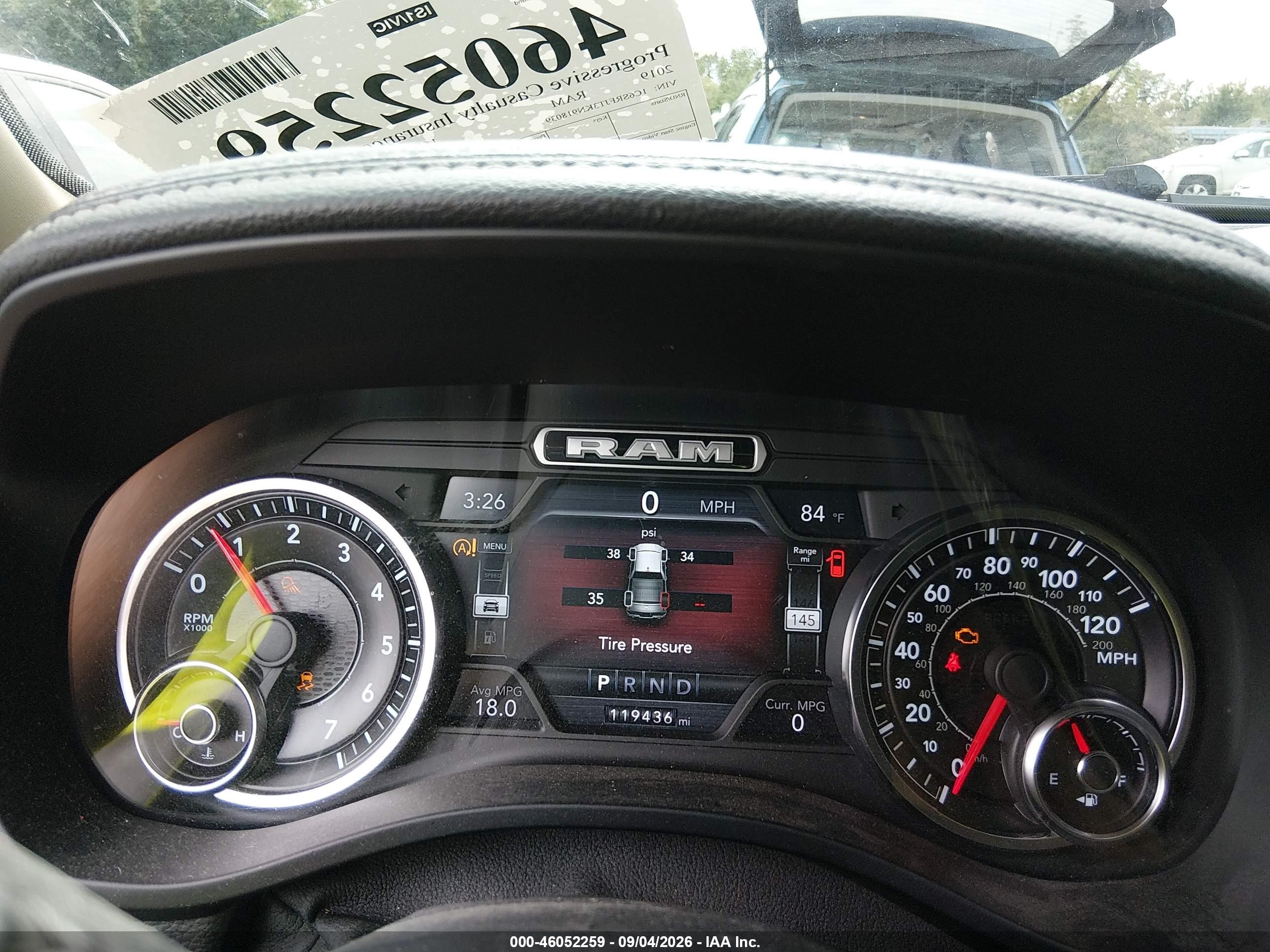 2019 Ram 1500 VIN 1C6SRFJT3KN918039 IAAI salvage auction — Front End, Salvage (Ohio), sold $10,900 on 2026-10-06 (photo 7)