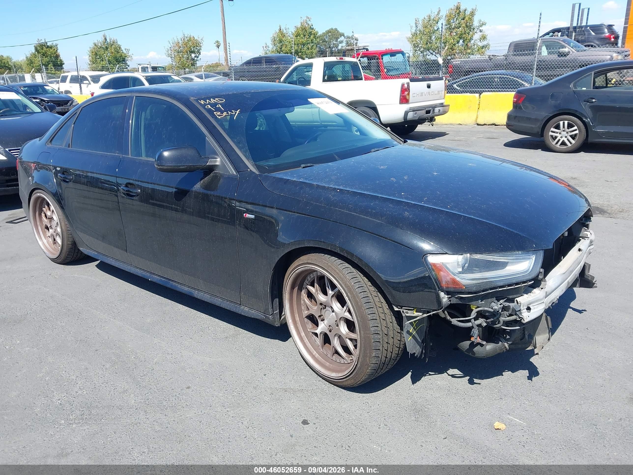 2014 Audi A4 VIN WAUFFAFL2EN024162 IAAI salvage auction — Front End, Salvage (California), sold $1,400 on 2026-10-01 (photo 1)