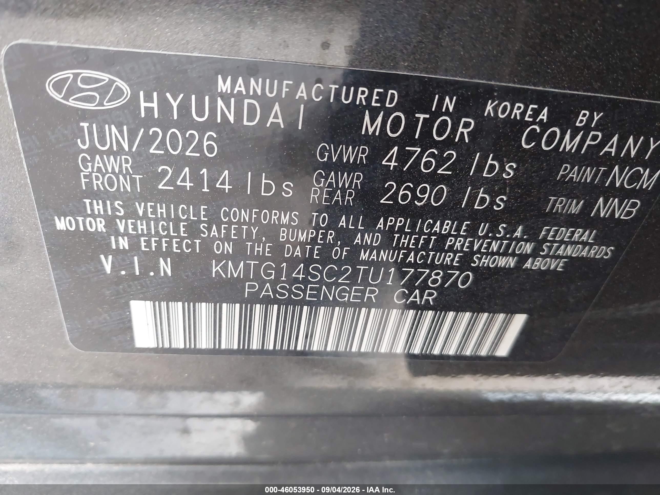 2026 Genesis G70 VIN KMTG14SC2TU177870 IAAI salvage auction — Rear End, Enterprise Vehicles Clear Only (Texas), sold $22,600 on 2026-09-06 (photo 9)