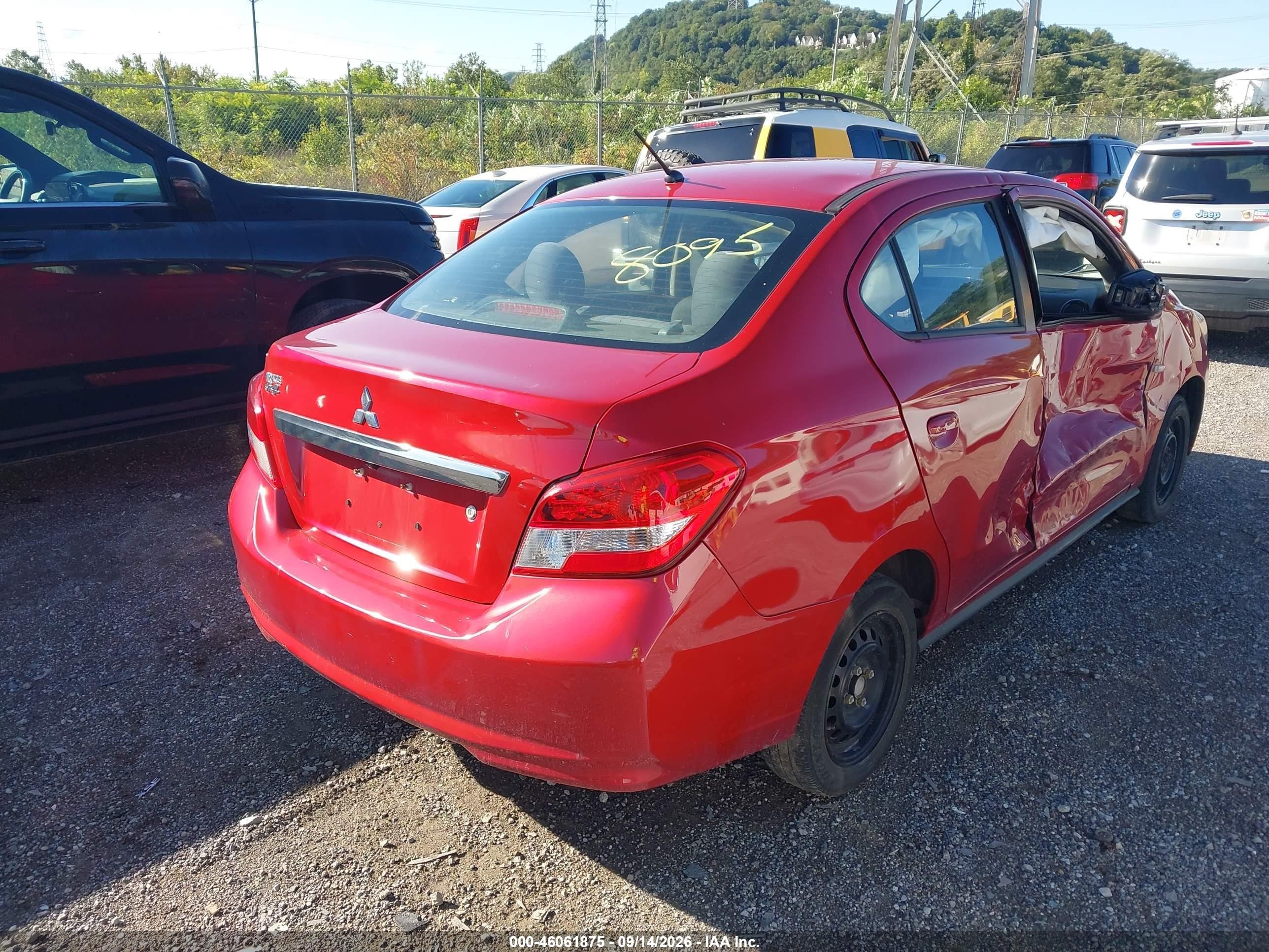 2020 Mitsubishi Mirage VIN ML32F3FJ5LHF08095 IAAI salvage auction — Side, Salvage (Pennsylvania), sold $1,750 on 2026-09-26 (photo 4)