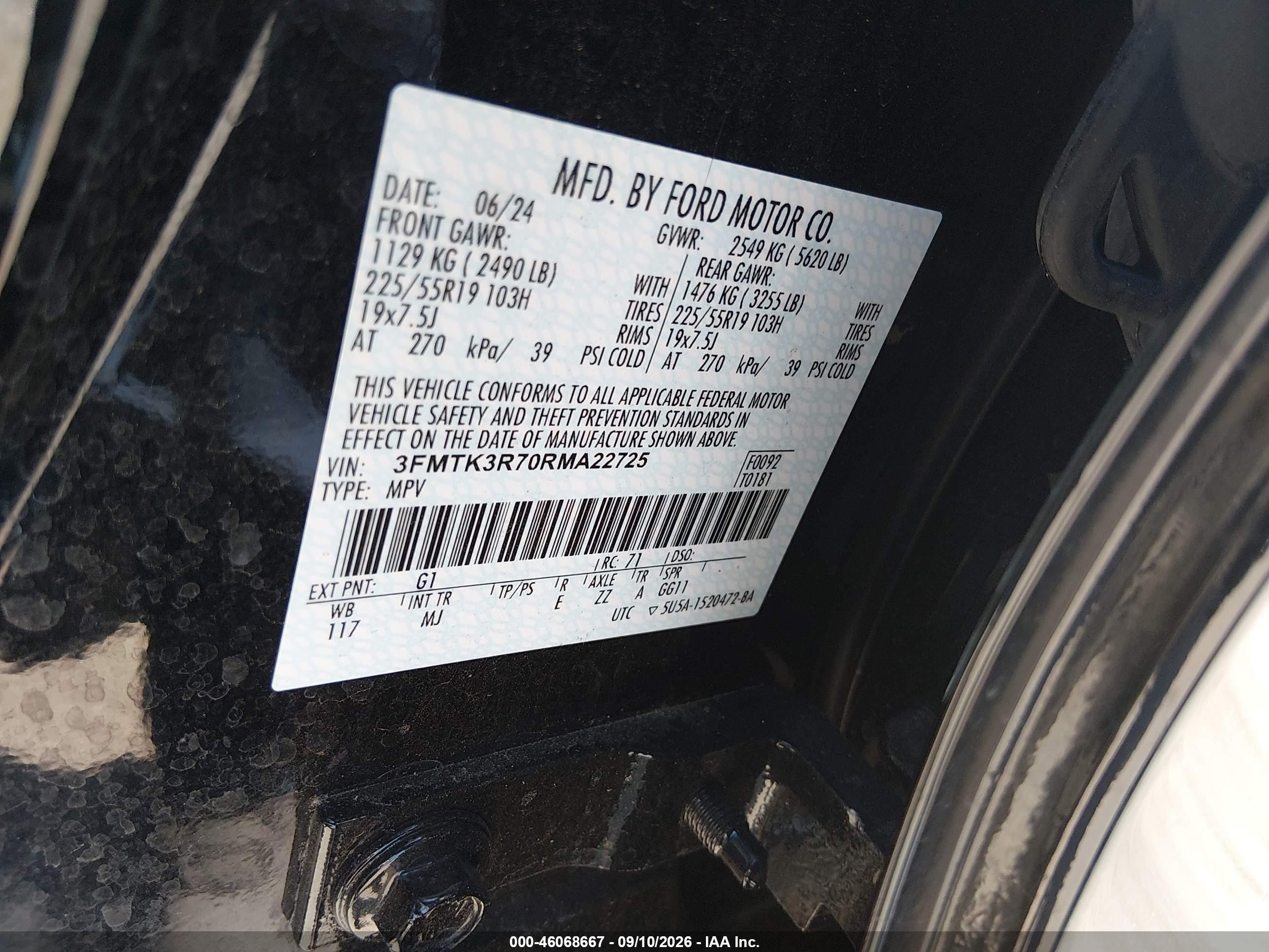2024 Ford Mustang mach-e VIN 3FMTK3R70RMA22725 IAAI salvage auction — Side, Salvage (California), sold $15,300 on 2026-10-12 (photo 9)