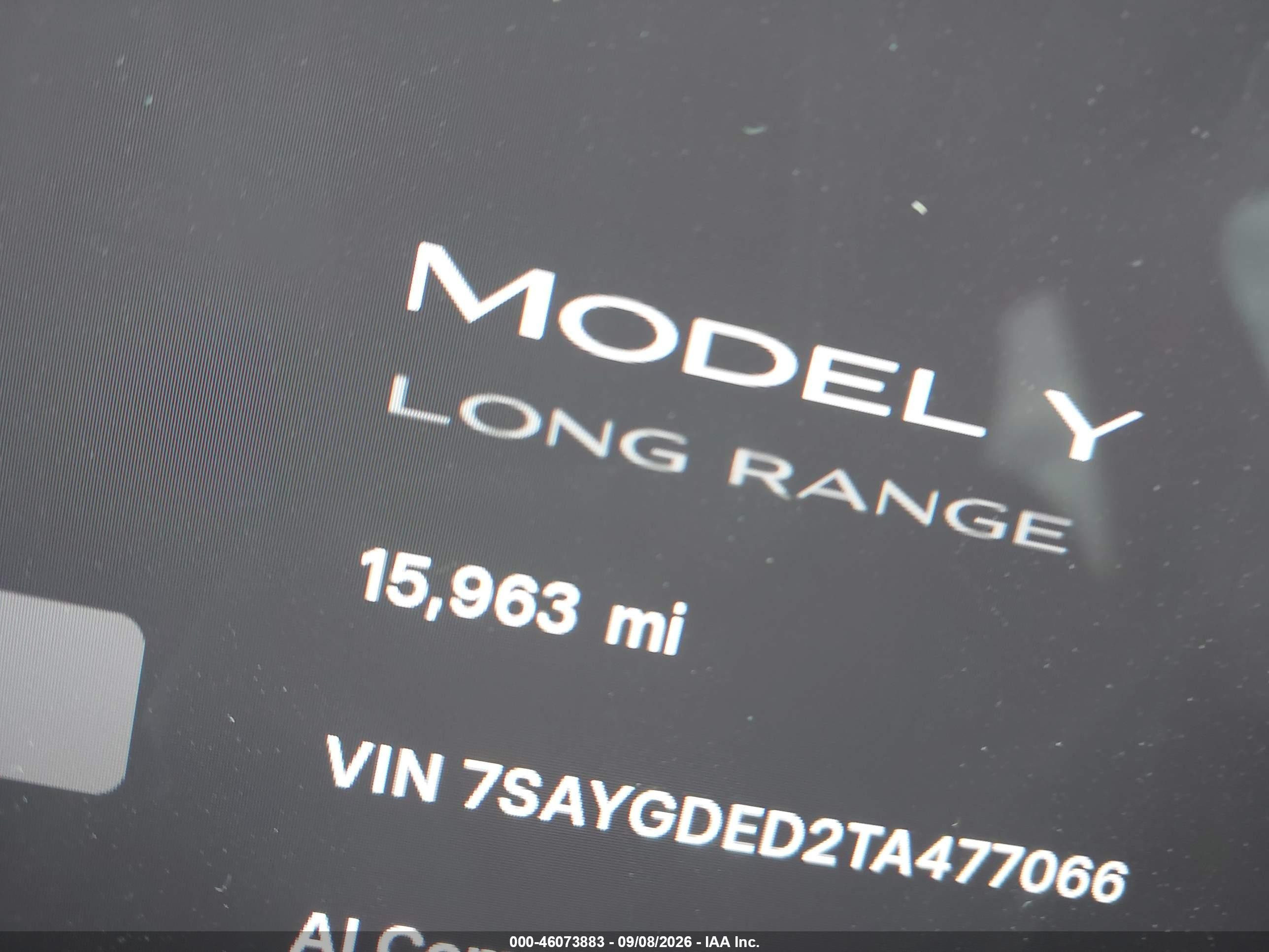 2026 Tesla Model y VIN 7SAYGDED2TA477066 IAAI salvage auction — Front End, Rebuildable (Florida), sold $20,600 on 2026-10-08 (photo 7)