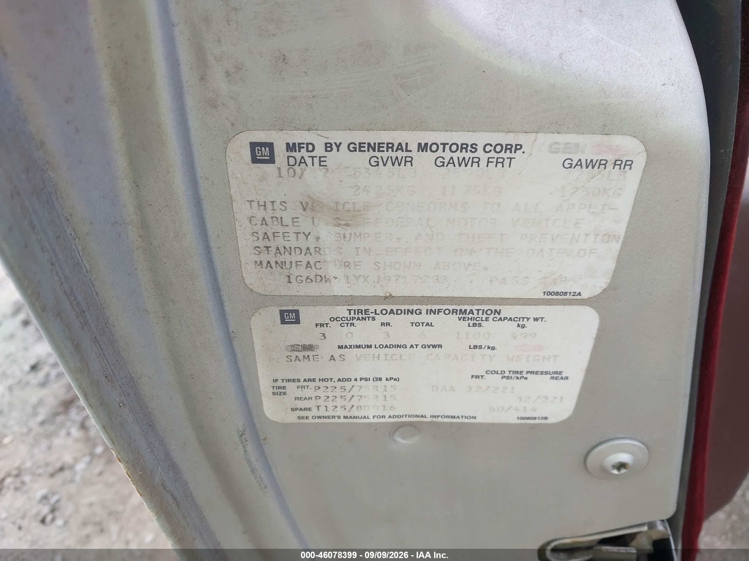 1988 Cadillac Brougham VIN 1G6DW51YXJ9717233 IAAI salvage auction — Front End, Mv-907A (New York), sold $475 on 2026-09-25 (photo 9)