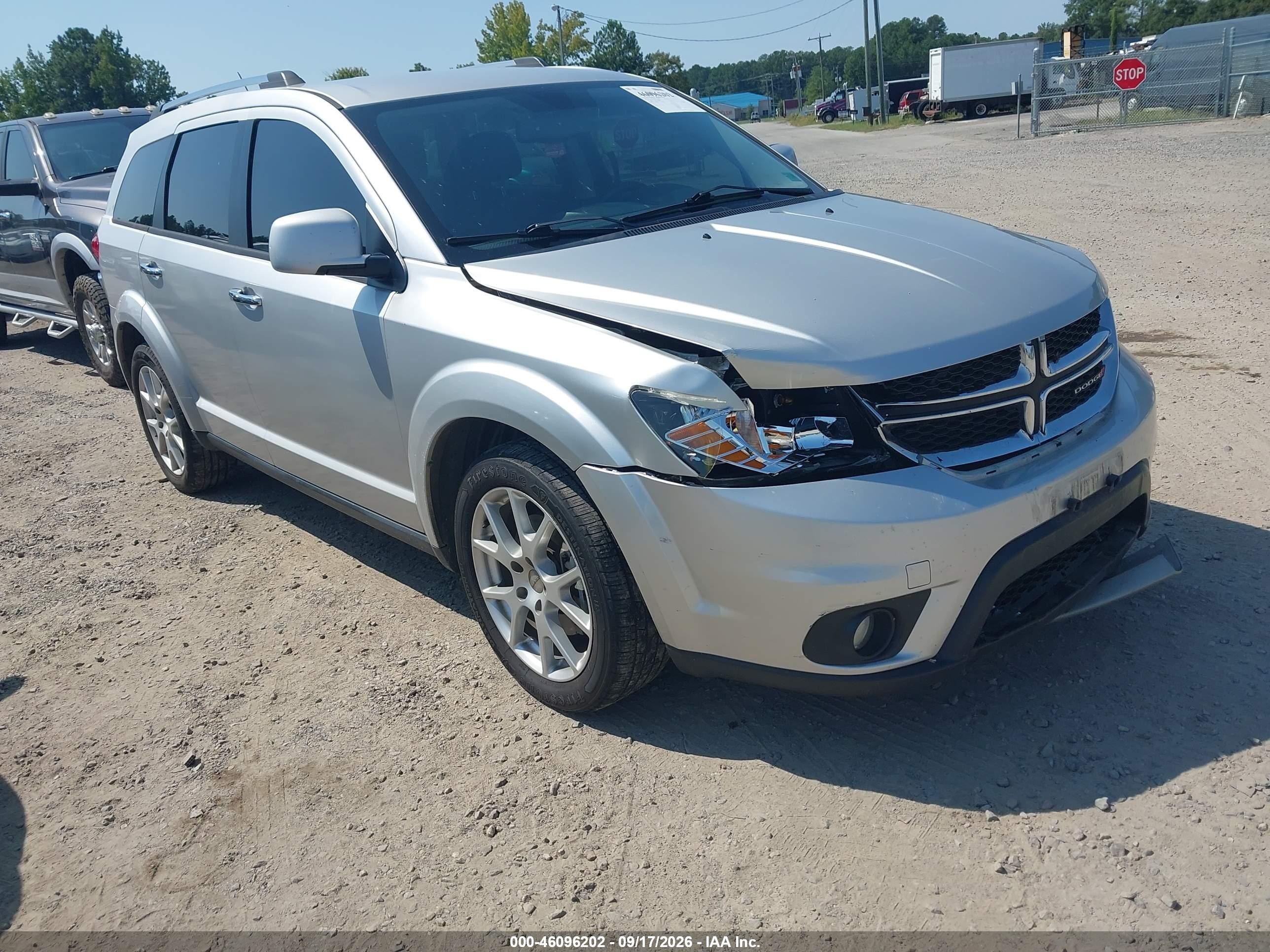 2013 Dodge Journey VIN 3C4PDCDG8DT510665 IAAI salvage auction — Front End, Clear (Virginia), sold $1,450 on 2026-10-05 (photo 1)