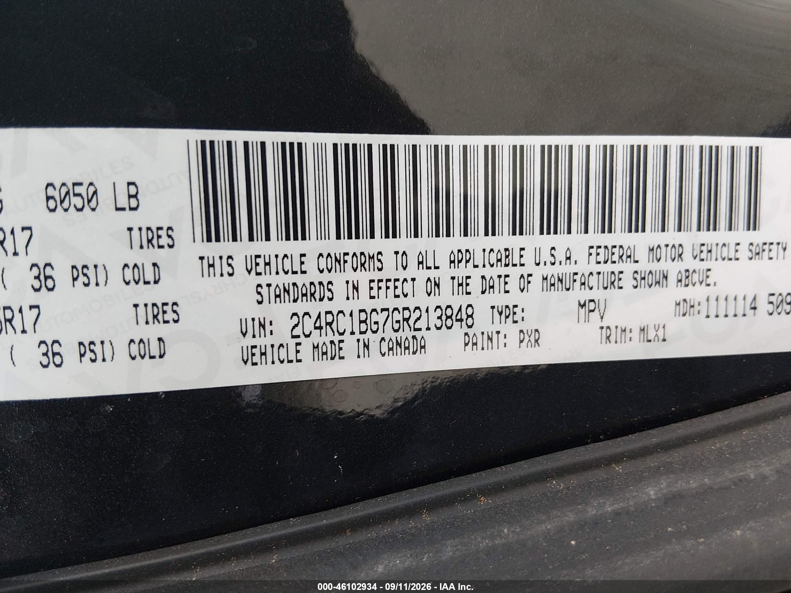 2016 Chrysler Town & country VIN 2C4RC1BG7GR213848 IAAI salvage auction — Normal Wear, Clear (Georgia), sold $975 on 2026-09-25 (photo 9)
