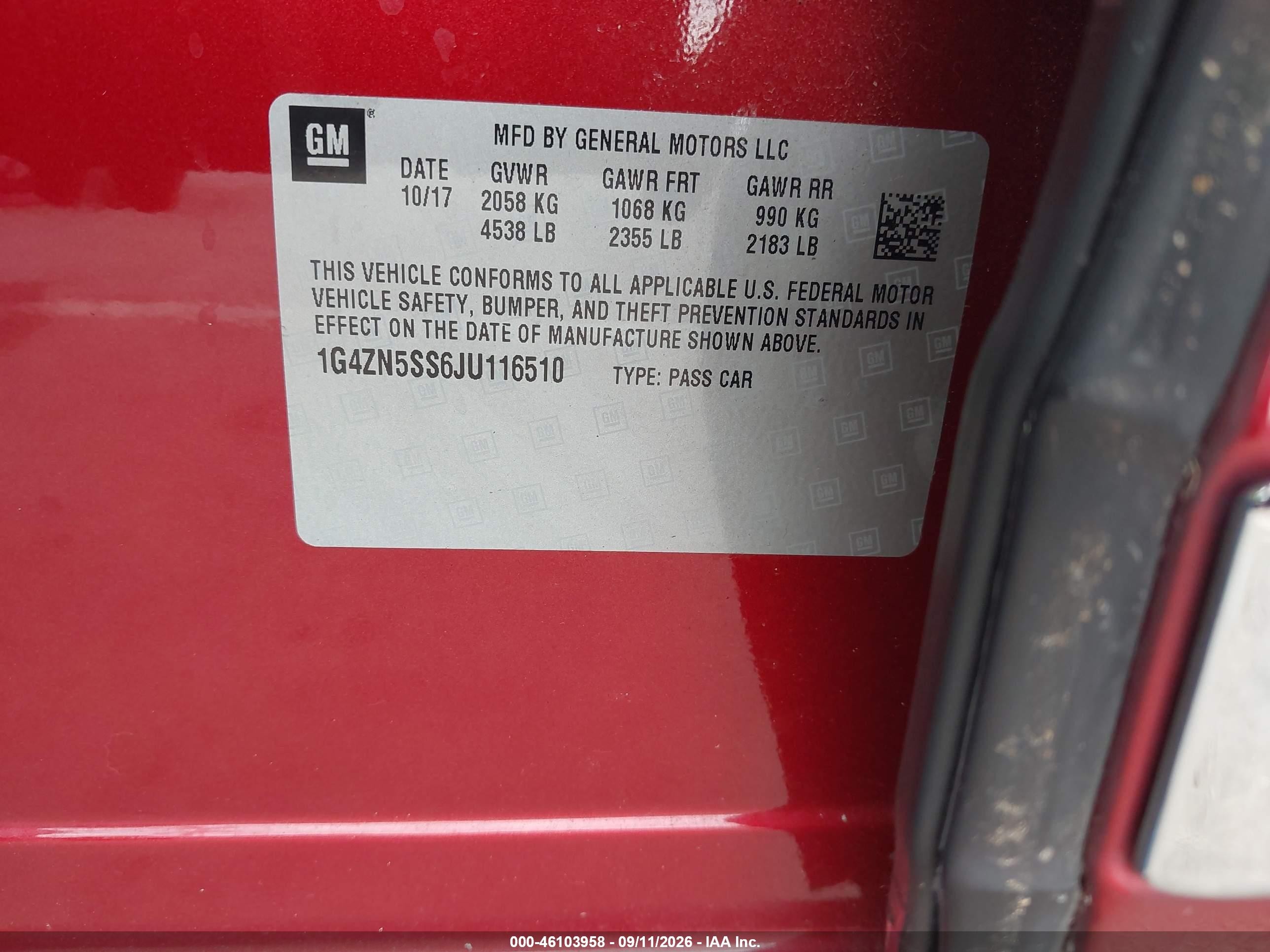 2018 Buick Lacrosse VIN 1G4ZN5SS6JU116510 IAAI salvage auction — Rear End, Salvage (Missouri), sold $4,900 on 2026-10-05 (photo 9)